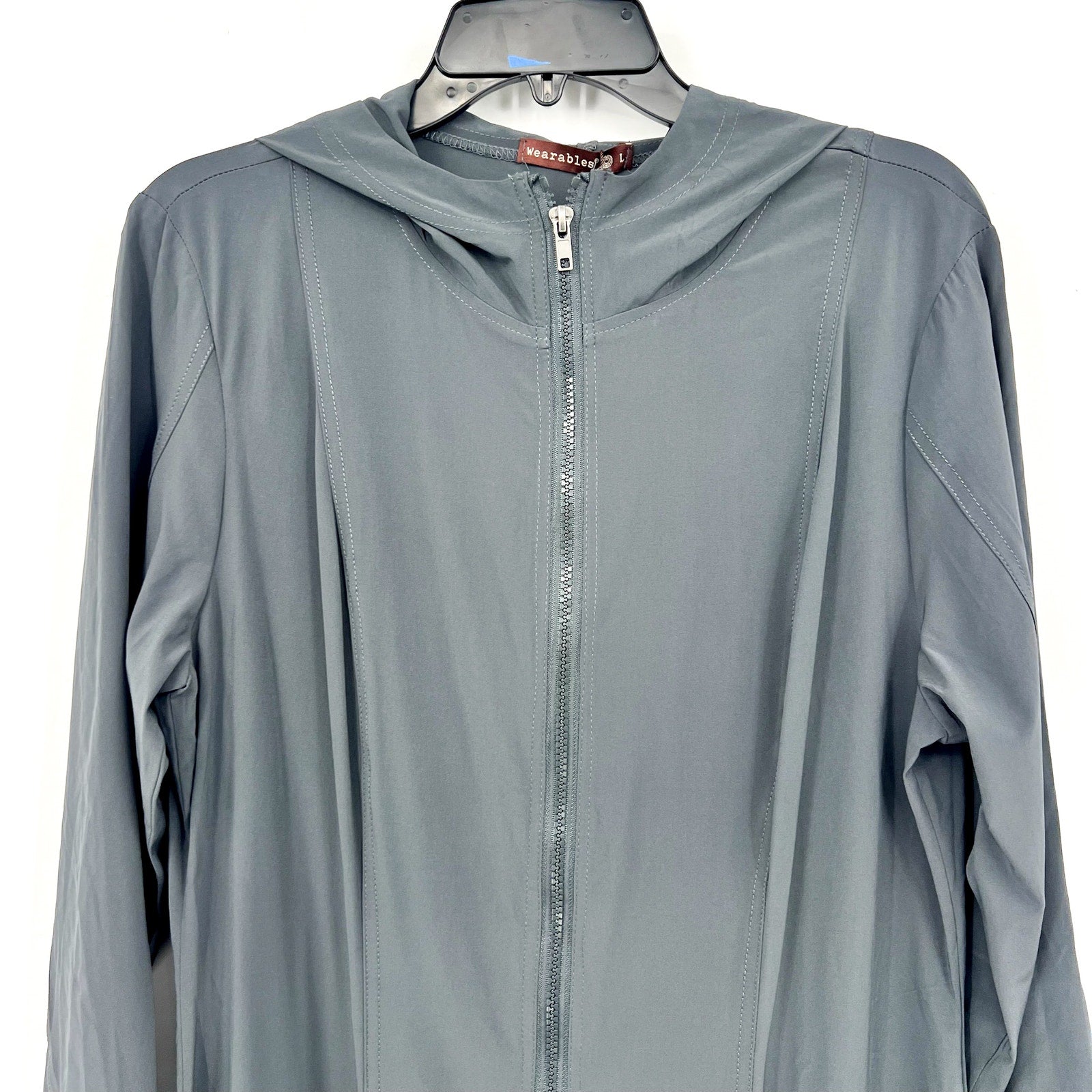WEARABLE XCVI Active Rufino Stretch Jacket Dress Large Charcoal Grey Hooded NWT