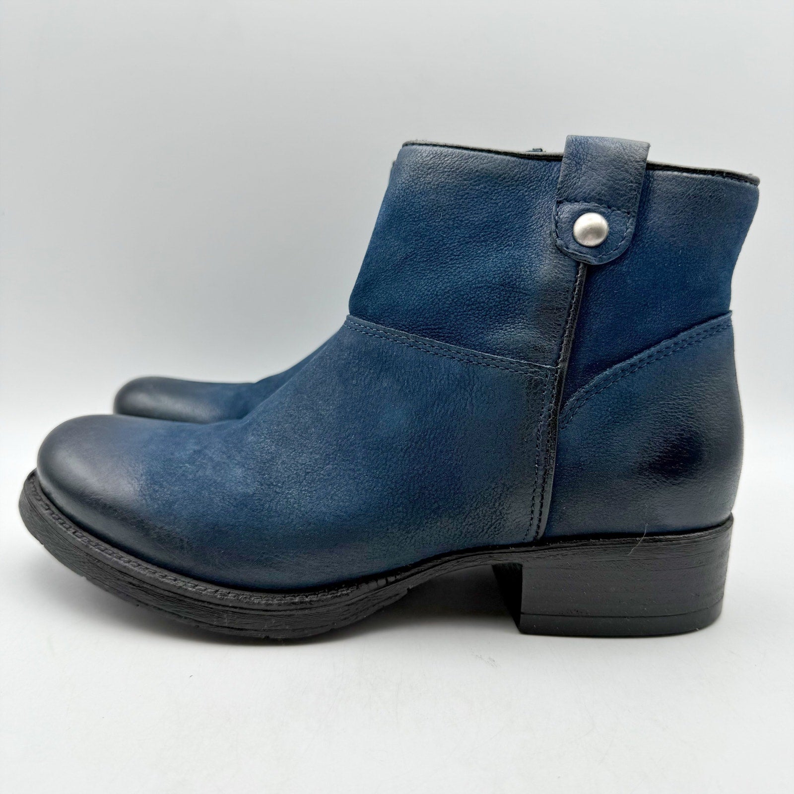 Miz Mooz Womens Norbert Ankle Booties EU 38 US 7.5 Blue Leather NWOB