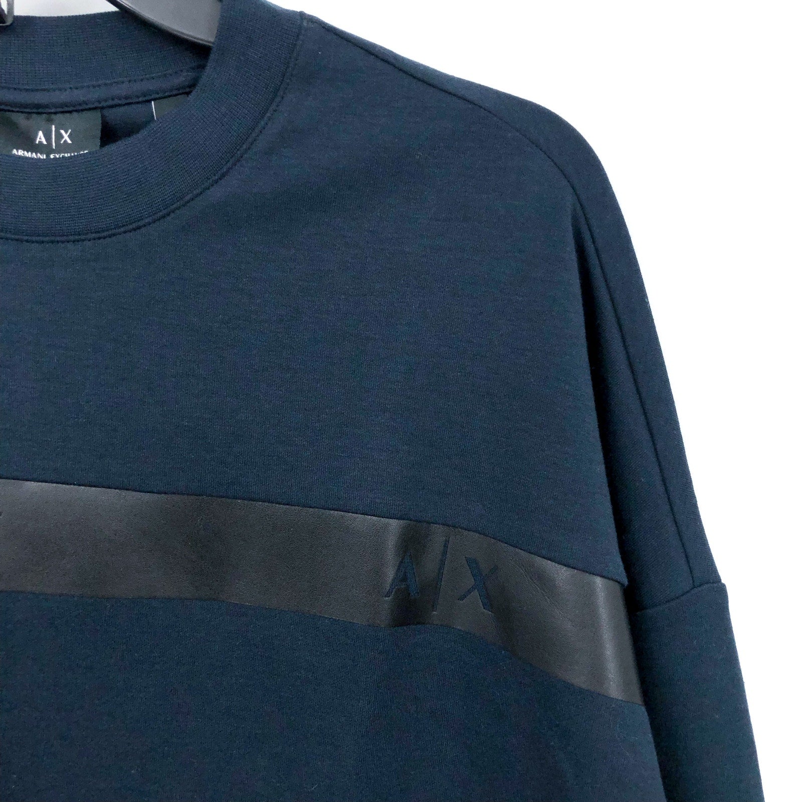 ARMANI EXCHANGE Men's Logo Band Sweatshirt Medium Dark Navy Blue Crewneck NWT
