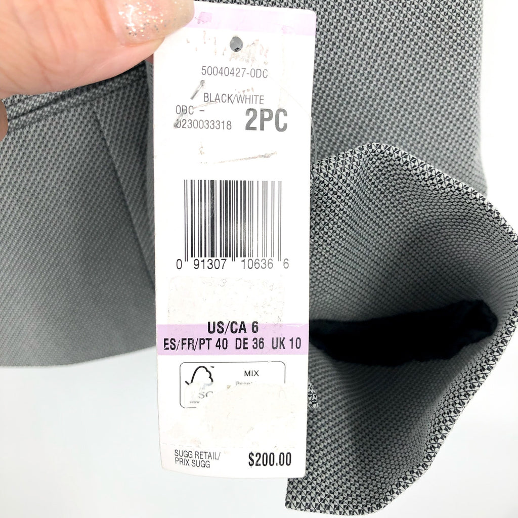 LE SUIT Collarless Open-Front Suit Jacket 6 Black White Micro Pattern Blazer NWT