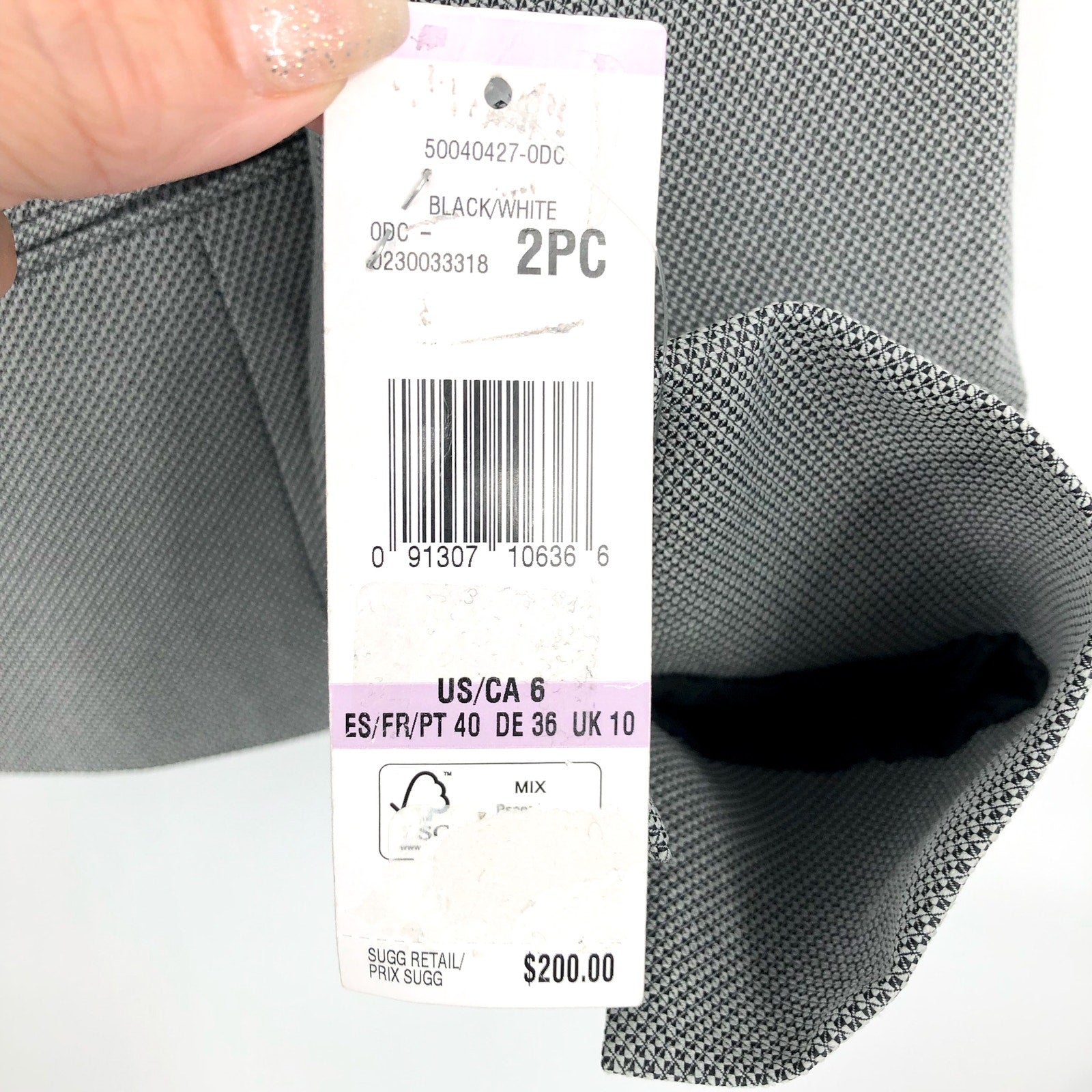 LE SUIT Collarless Open-Front Suit Jacket 6 Black White Micro Pattern Blazer NWT