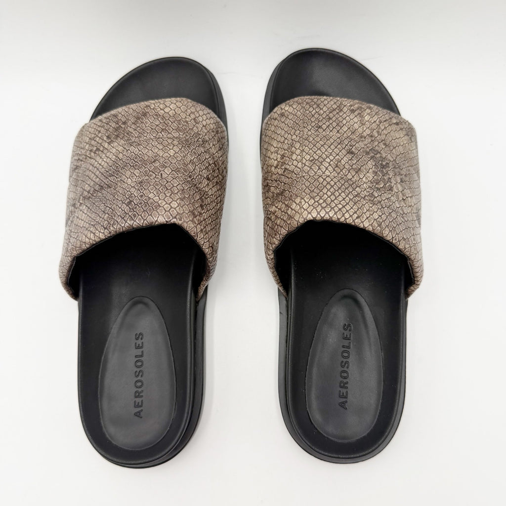 Aerosoles Womens Leila Slide Sandals Size 8.5 M Grey Snake Quilted NWOB