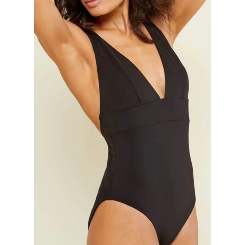 ANDIE SWIM Sardinia One Piece Swimsuit Size XL Flat Black Plunge V-Neck