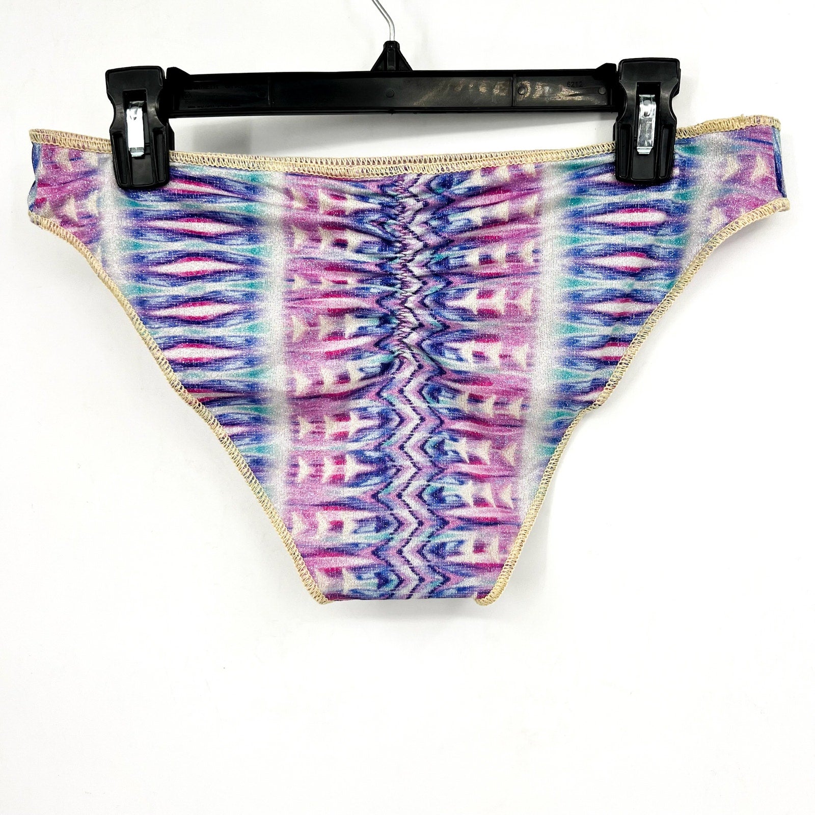 BECCA Women's Tulum Adela Hipster Bikini Bottoms Large Purple Multi Shirred NWT