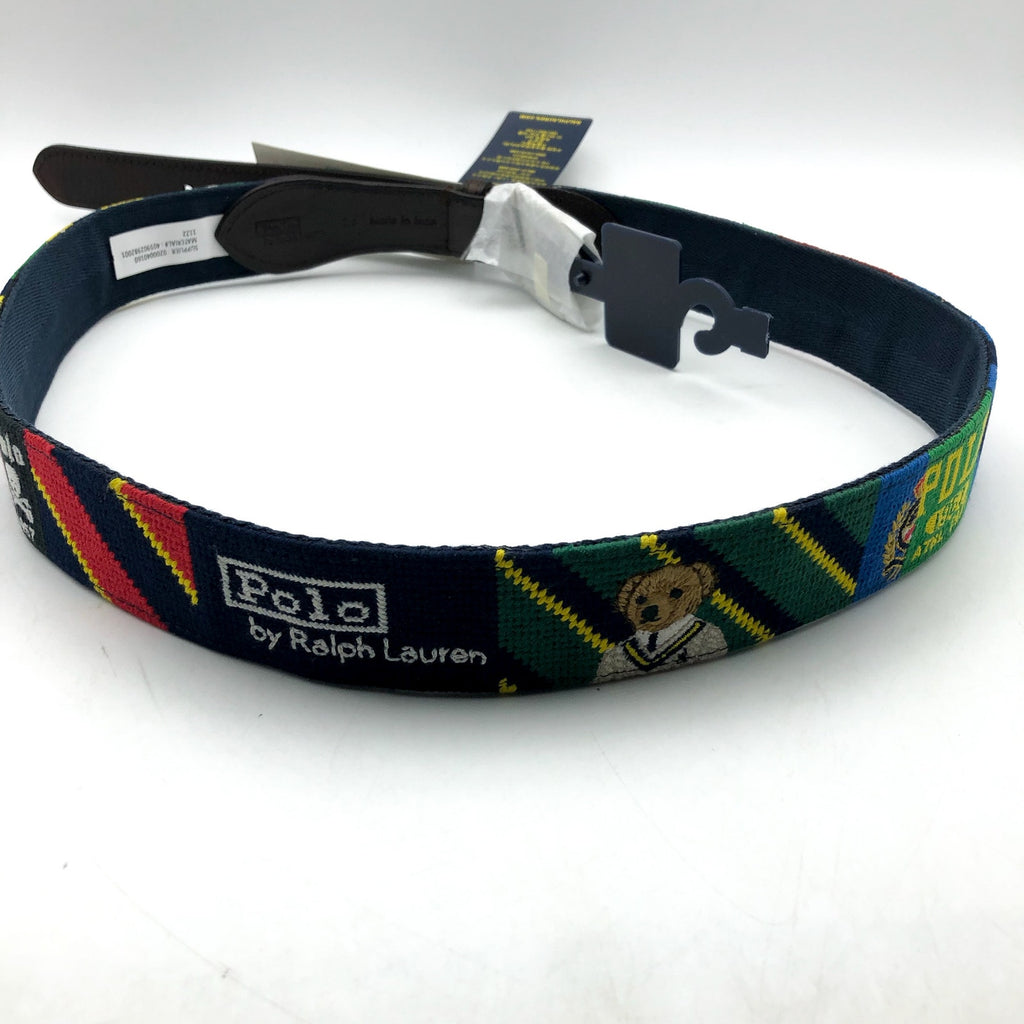 POLO RALPH LAUREN Men's Polo Bear Striped Needlepoint Belt Size 34 Multi NWT