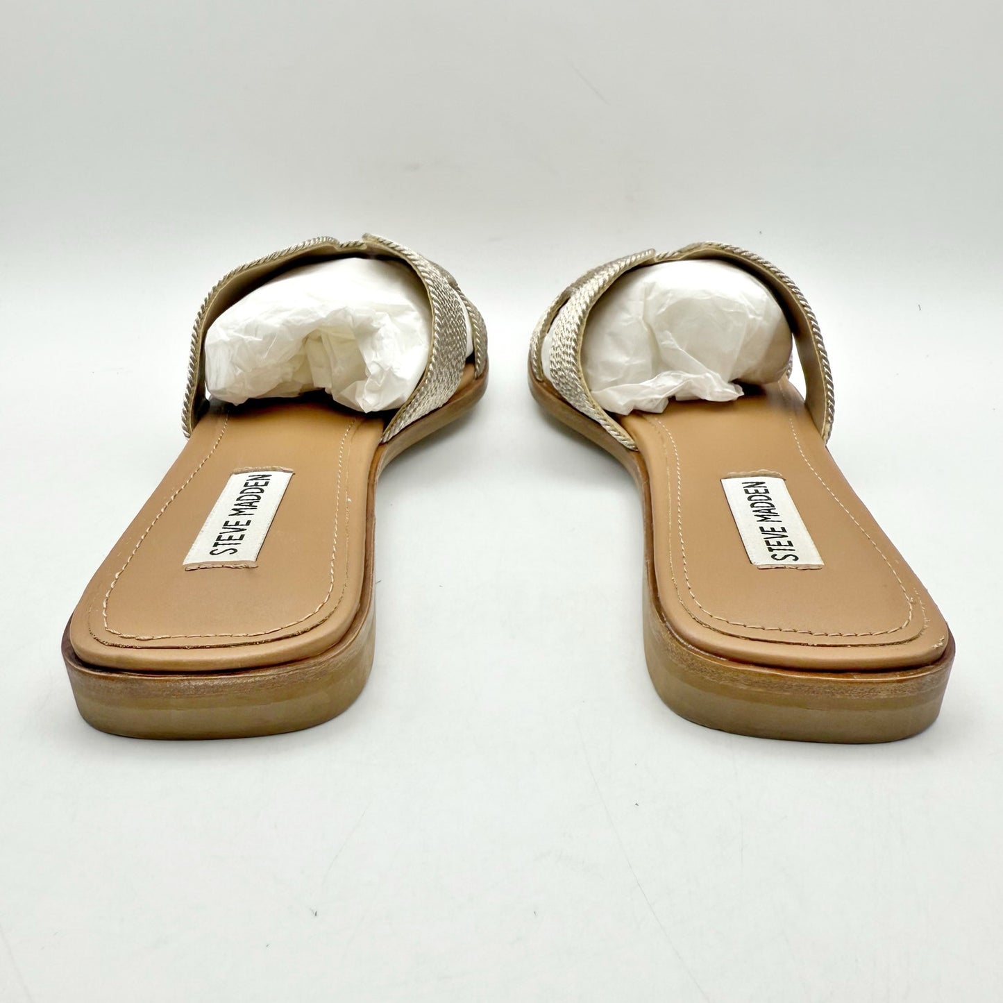 Steve Madden Womens Hadyn Braided Slide Sandals US 9.5 M Tan Metallic NIB