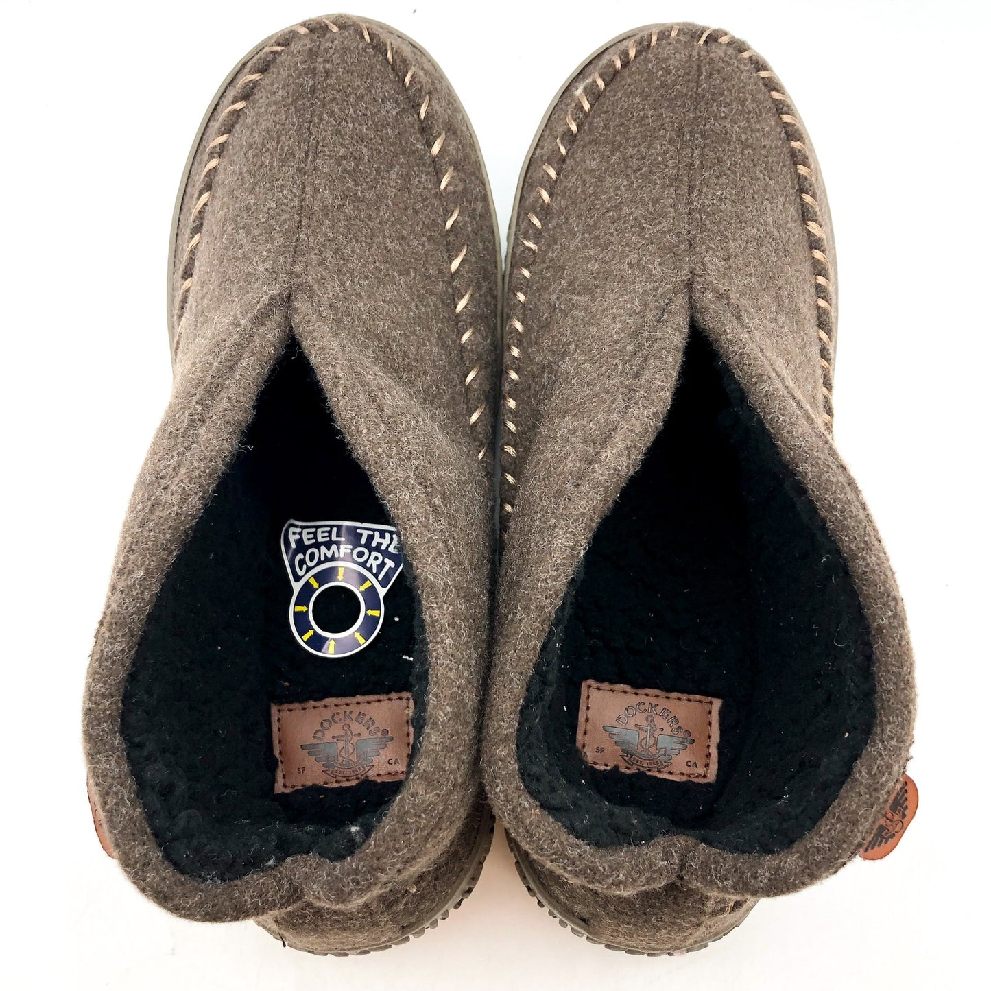 Dockers Mens Rugged Wool Slip-On Slipper Boots US 8 EU 35.5 Taupe Round Toe NIB