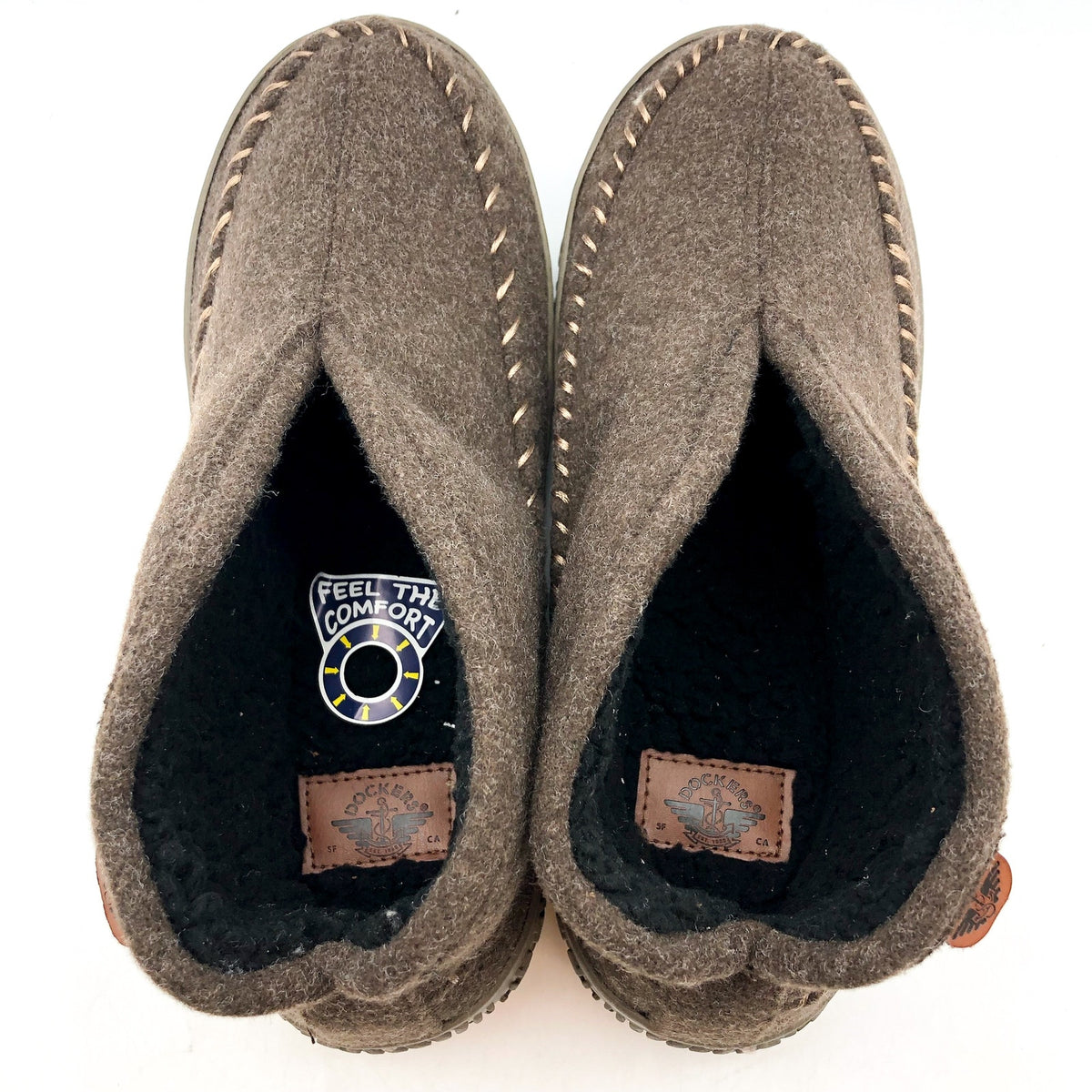 Dockers Mens Rugged Wool Slip-On Bootie Slippers SIZE 8 Brown Indoor/Outdoor NIB