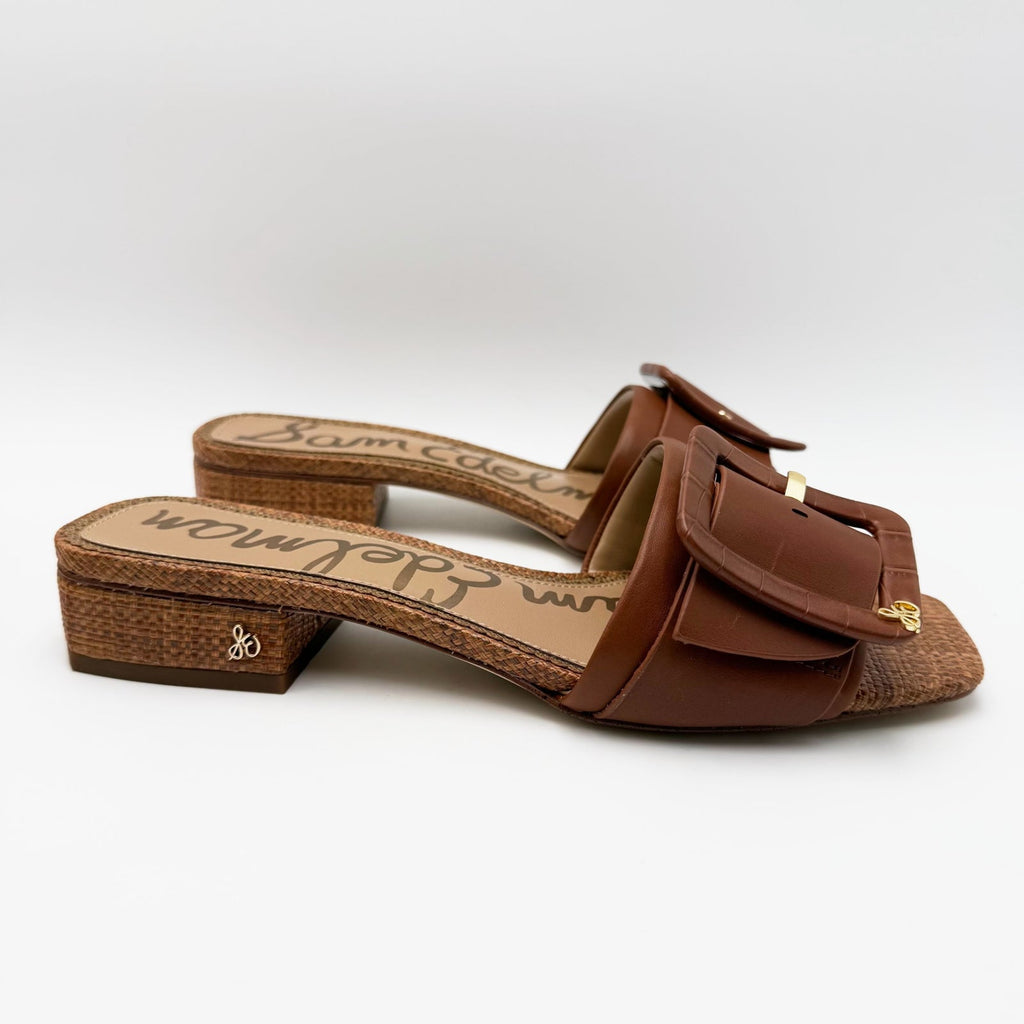 Sam Edelman Womens Dilon Buckle Slide Sandals Size 9 Brown Cognac Leather NIB