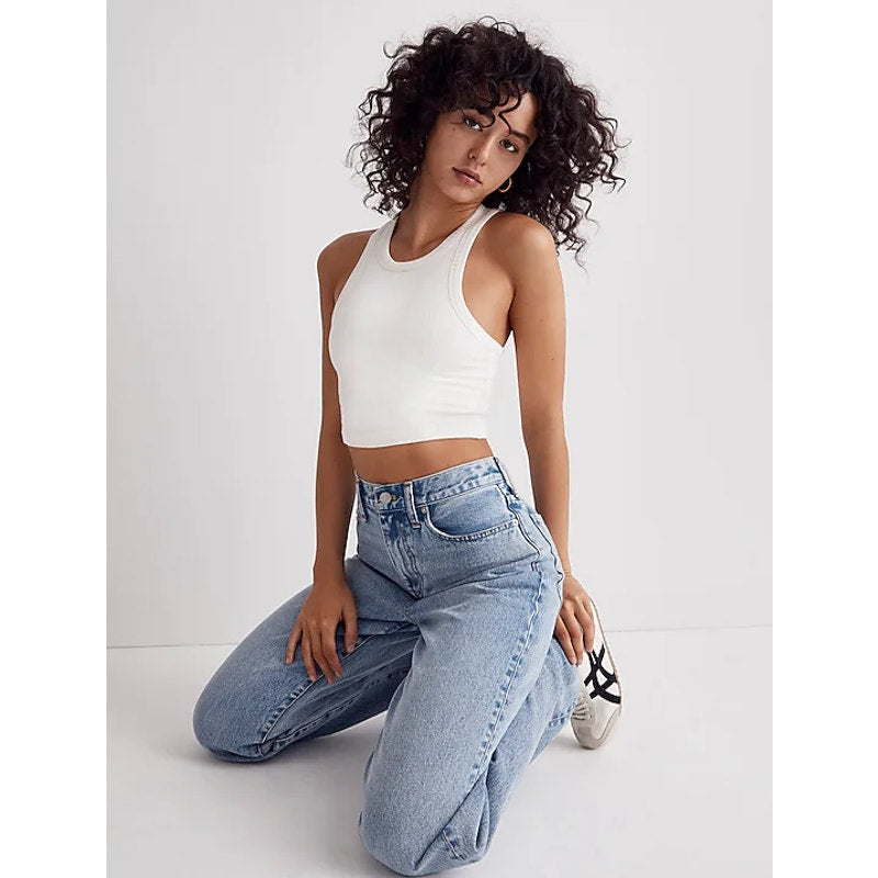 MADEWELL Women's Variegated Rib Crop Tank Small White Lighthouse NWT