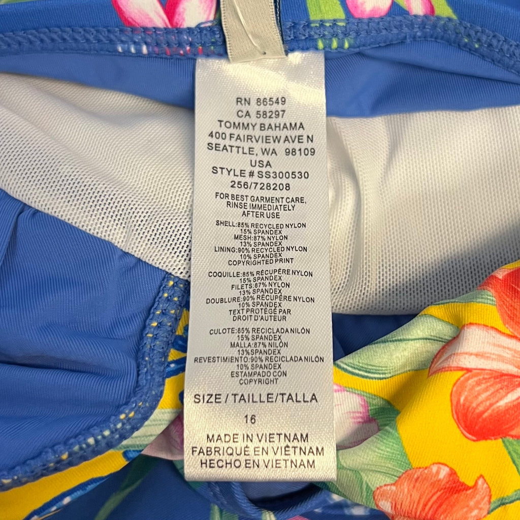 TOMMY BAHAMA Womens Isola Vita One-Piece Swimsuit Size 16 Yellow Blue Floral NWT