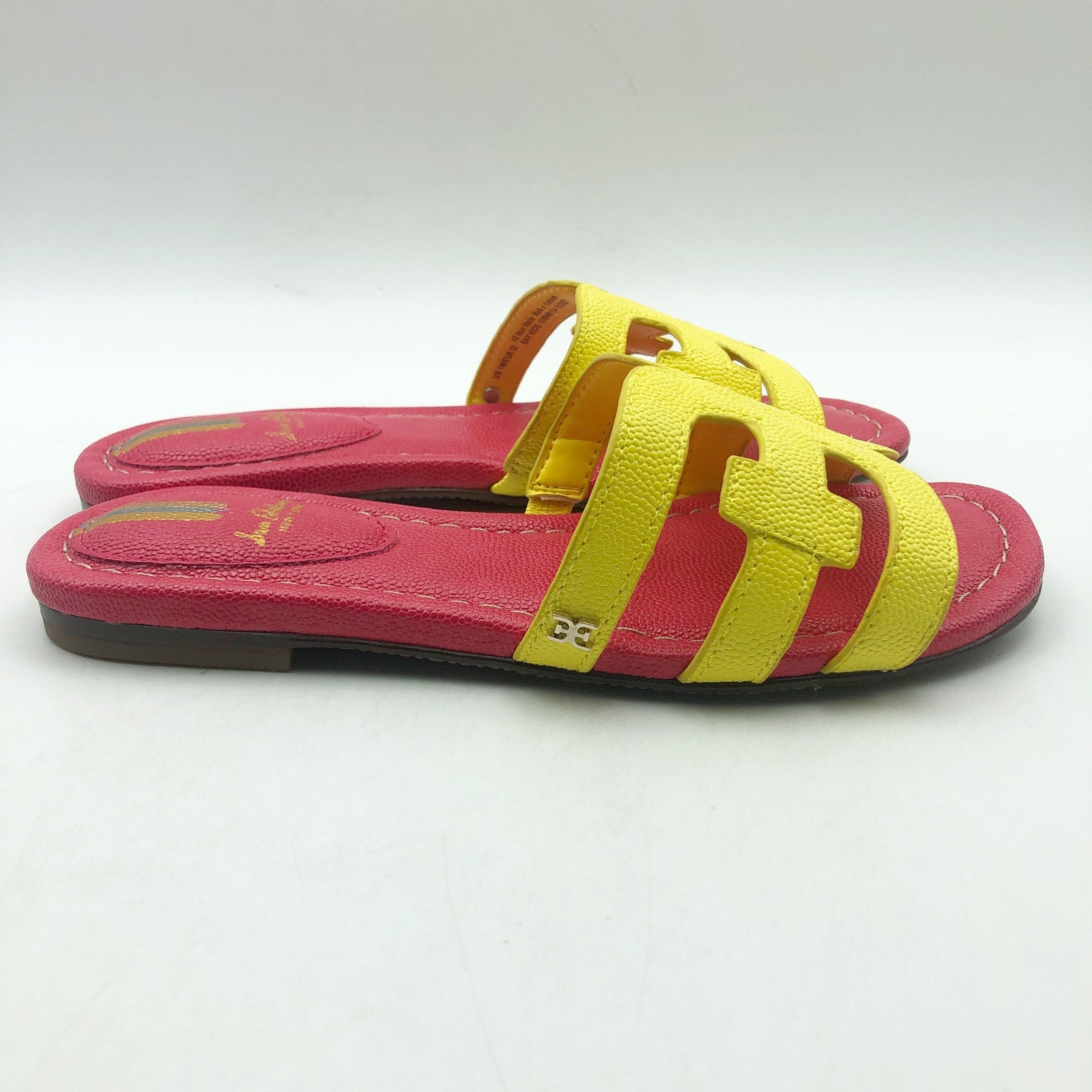 Sam Edelman Girls Bay Cut Out Slide Sandals Size 1 Pink Yellow Leather NIB