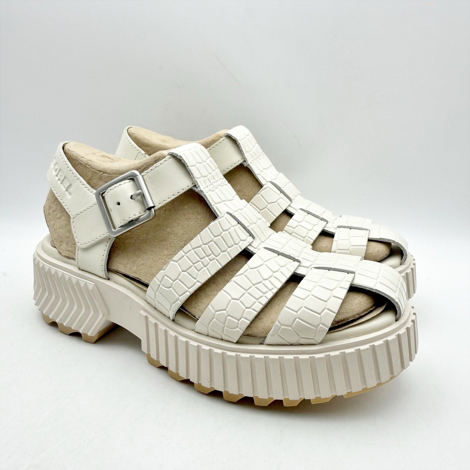 Sorel Womens Ona Streetworks Fisherman Sandals US 6 White Croc Leather NWOB