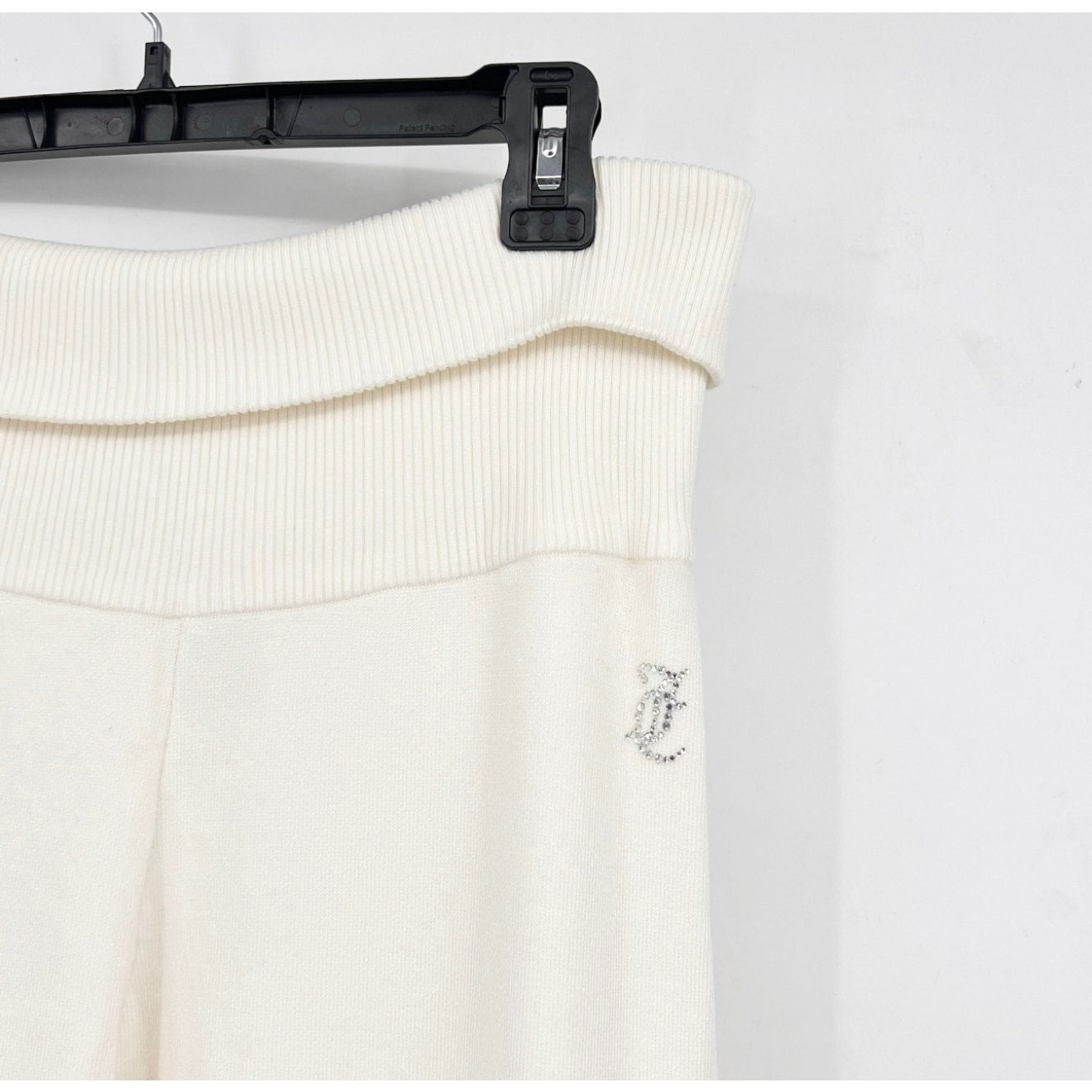 JUICY COUTURE Women's Knit Flare Pants Large White Angel Fold Over Band NWT
