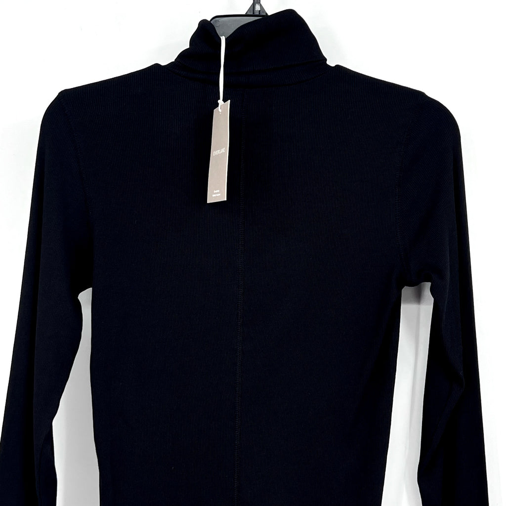 EVERLANE Women's Luxe Rib Turtleneck Sweater Small Black Long Sleeve Supima NWT