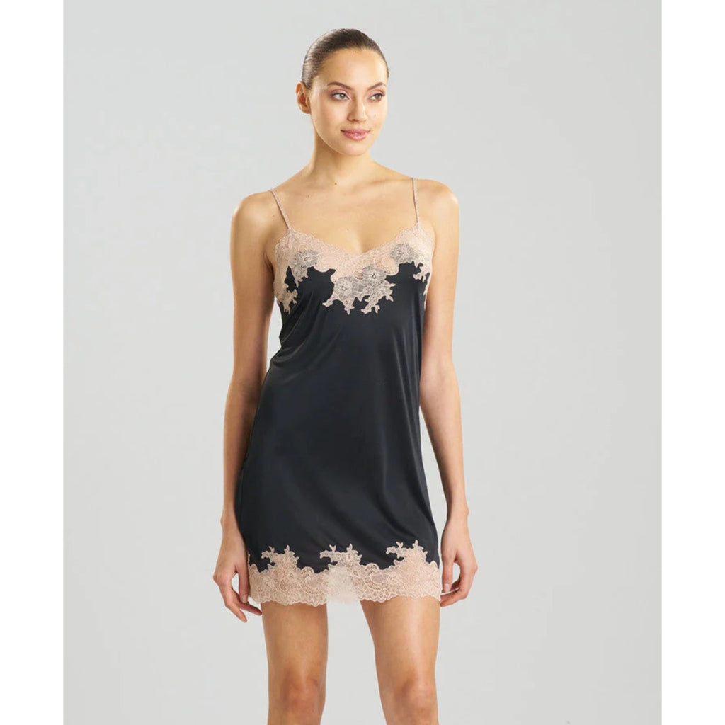 NATORI Women's Enchant Lace Trim Chemise Small Black Cafe Sleeveless NWT