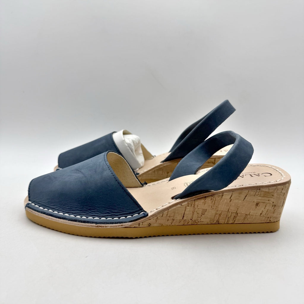 CalaXini Womens Cork Wedge Sandals EU 40 US 9.5-10 Navy Blue Suede NWOB
