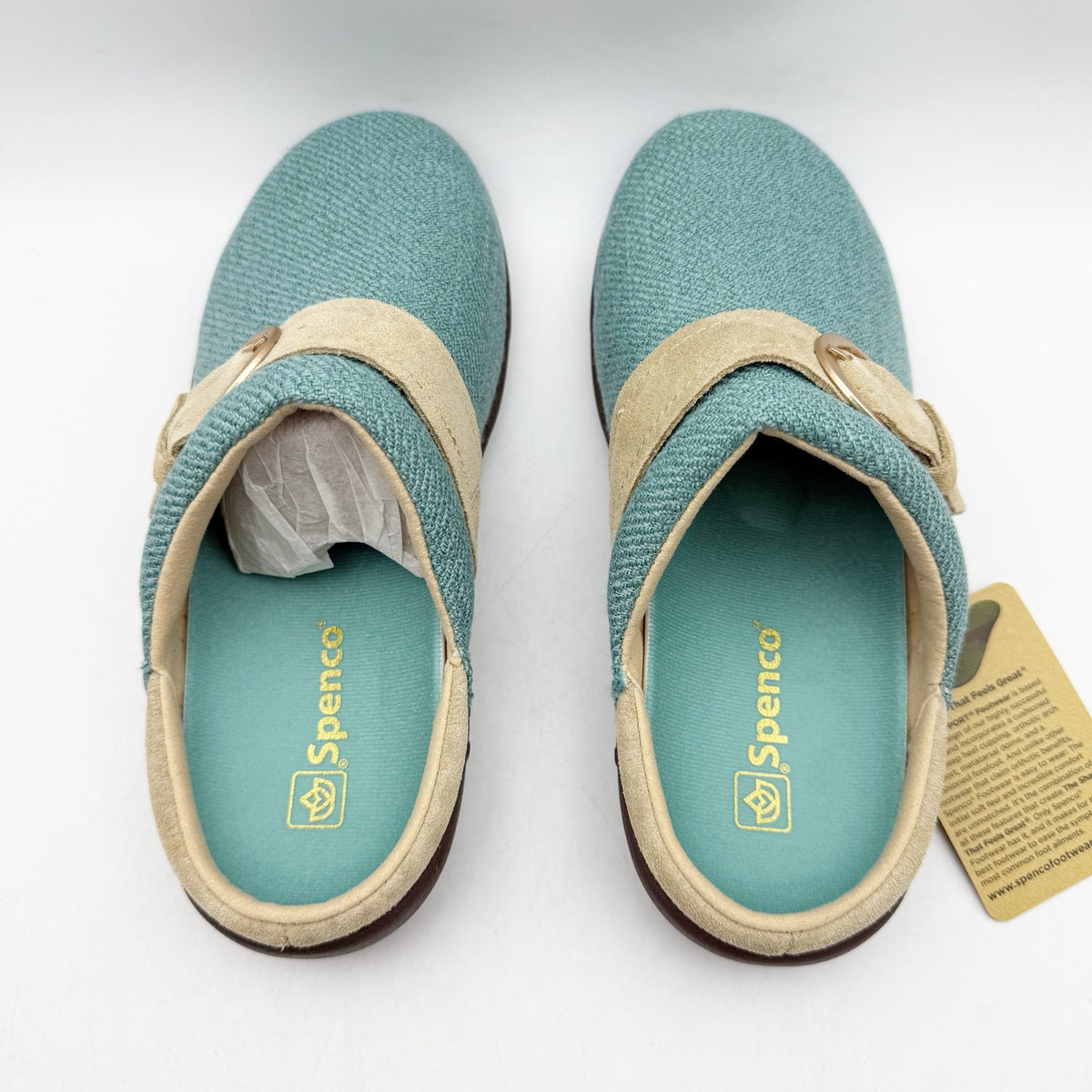 Spenco Womens Aria Slip-On Shoes Size 6.5 Wide EU 37 Teal Blue Tan NIB
