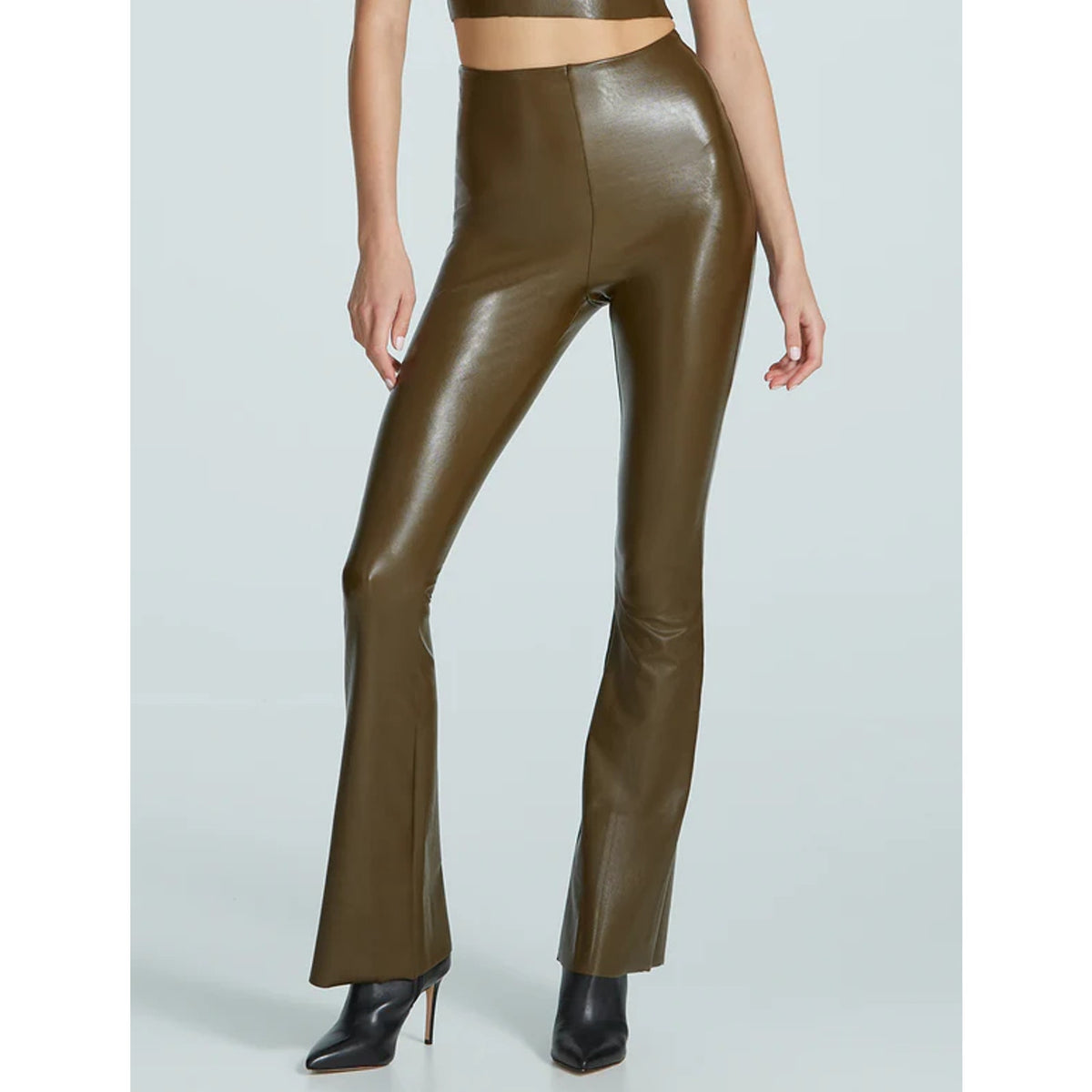 COMMANDO Women's Faux Leather Flared Legging Medium Brown Green High Rise NWT