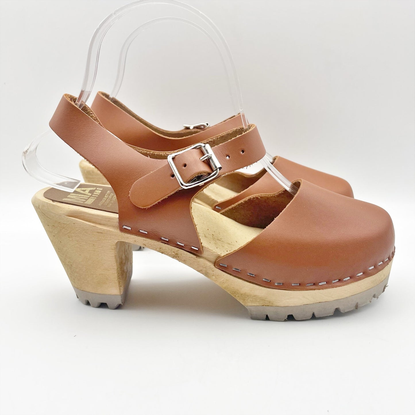 MIA Womens Abba Leather Clogs EU 38 US 8 M Brown Wooden Heel NWOB