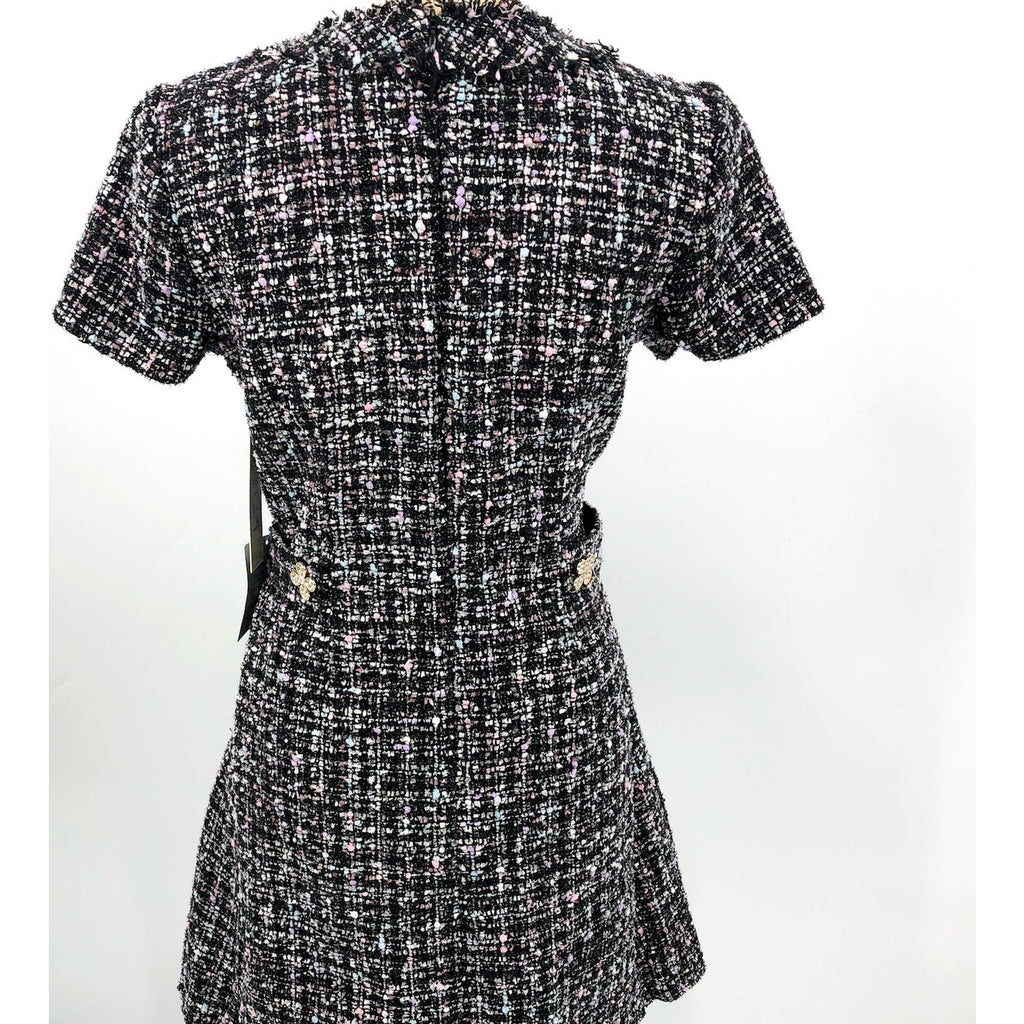 ELIZA J Women's Bouclé Fit & Flare Dress Size 6 Black Tweed Short Sleeve NWT