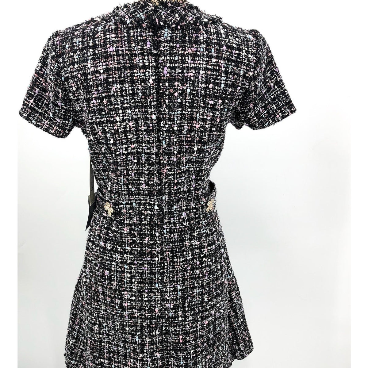 ELIZA J Women's Bouclé Fit & Flare Dress Size 6 Black Tweed Short Sleeve NWT