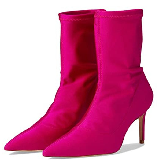 Stuart Weitzman Womens Stuart 75 Stretch Mid Calf Bootie US 8 Pink Magenta GUC