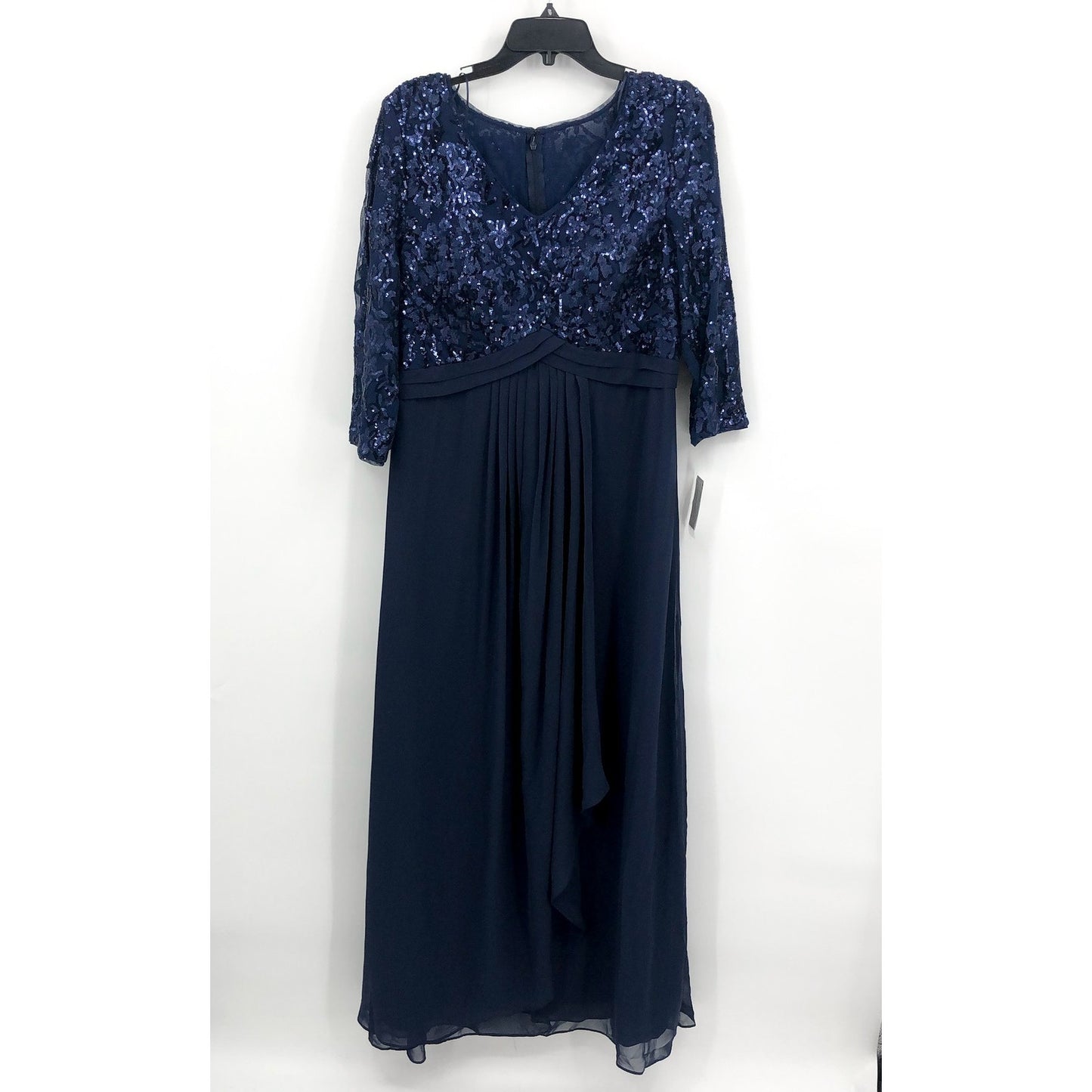 ALEX EVENINGS Sequin Gown Size 12 Navy Blue Cascade Empire-Waist MOB Guest NWT
