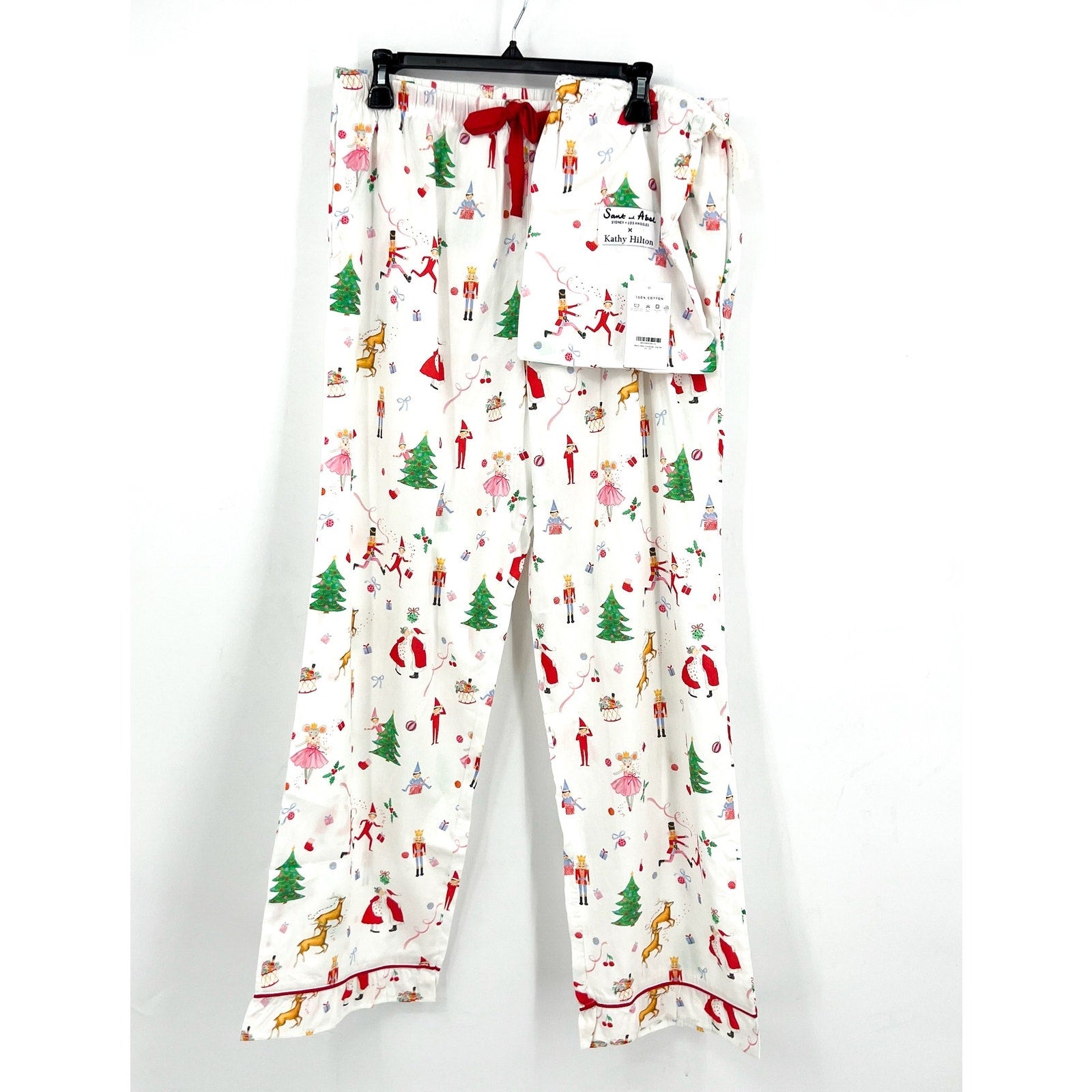 SANT AND ABEL X KATHY HILTON Christmas Magic Cotton Pajamas Set XL White NWT
