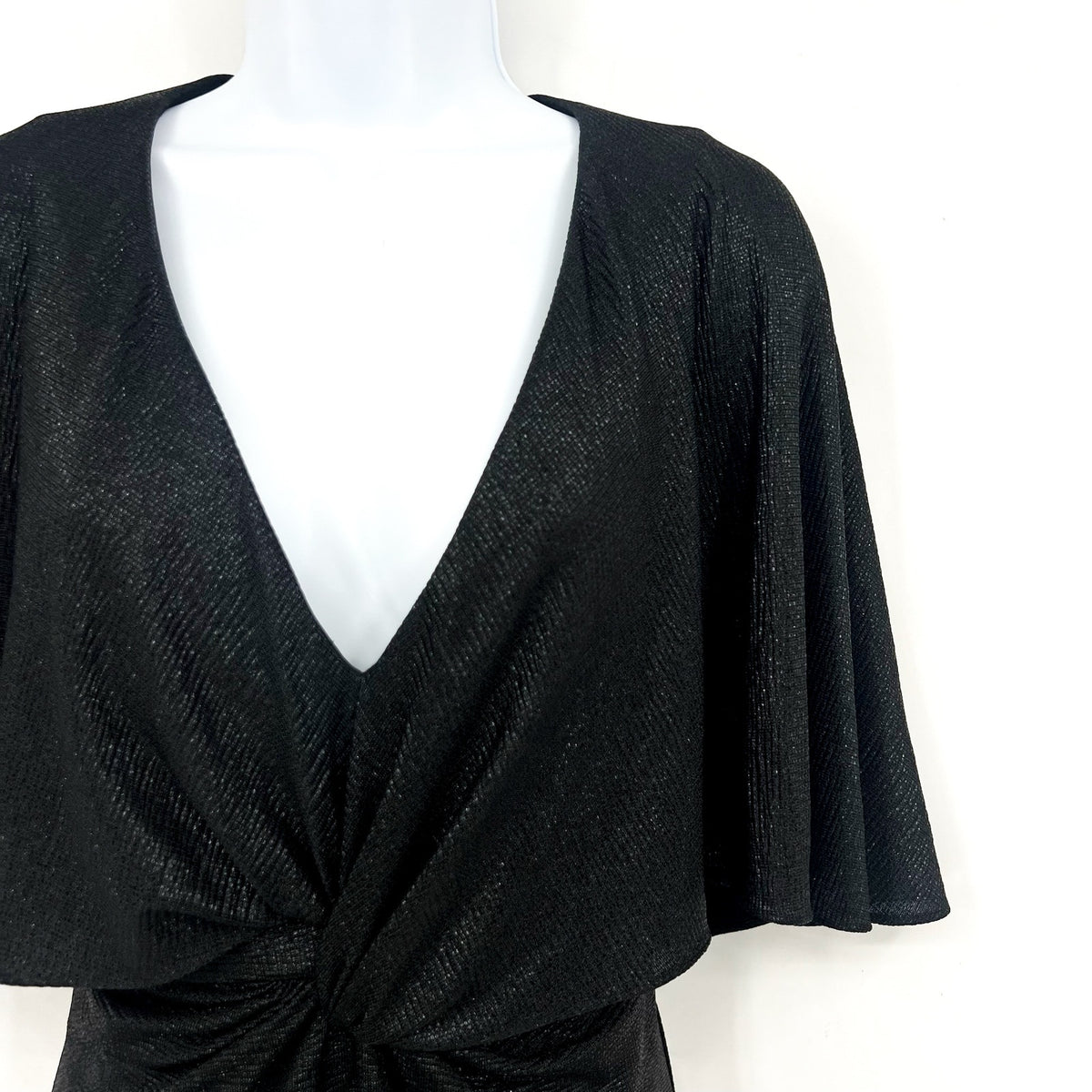 LAUREN RALPH LAUREN Twist-Front Cape Gown Size 6 Black Metallic Knit Dress NWT