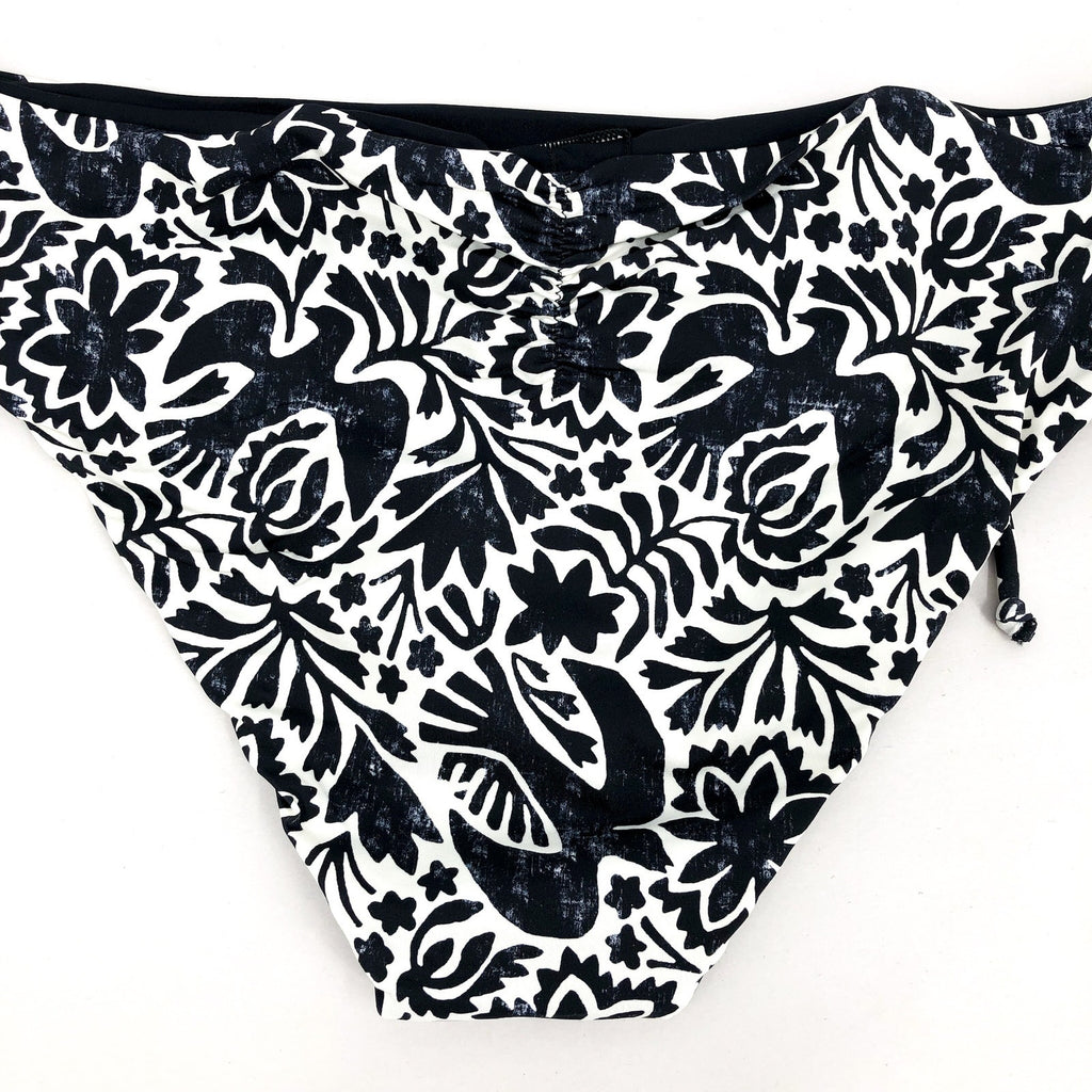 PRANA Women's Ruby Beach Bottom Large Black Flora Fauna Print Side Lace NWT