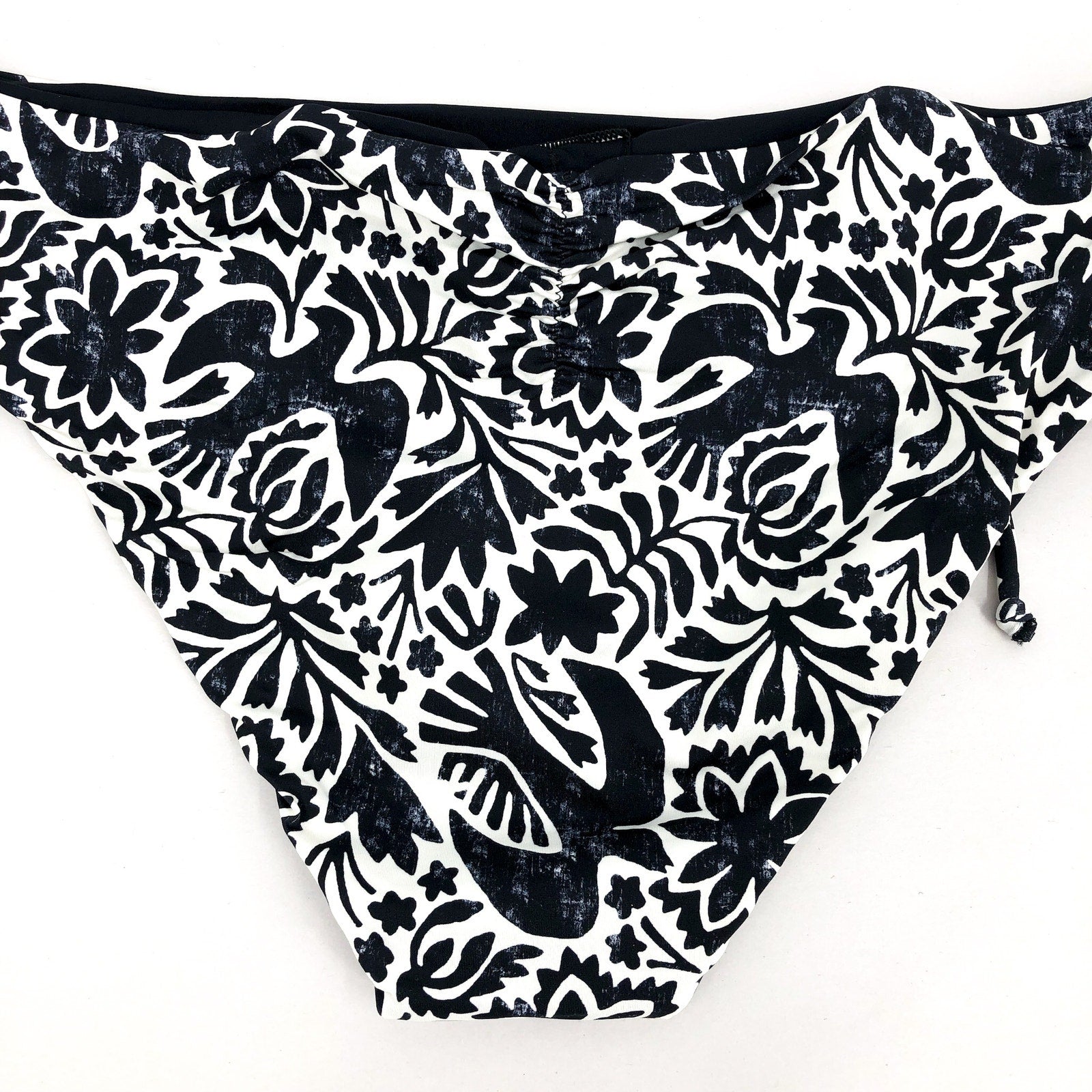 PRANA Women's Ruby Beach Bottom Large Black Flora Fauna Print Side Lace NWT