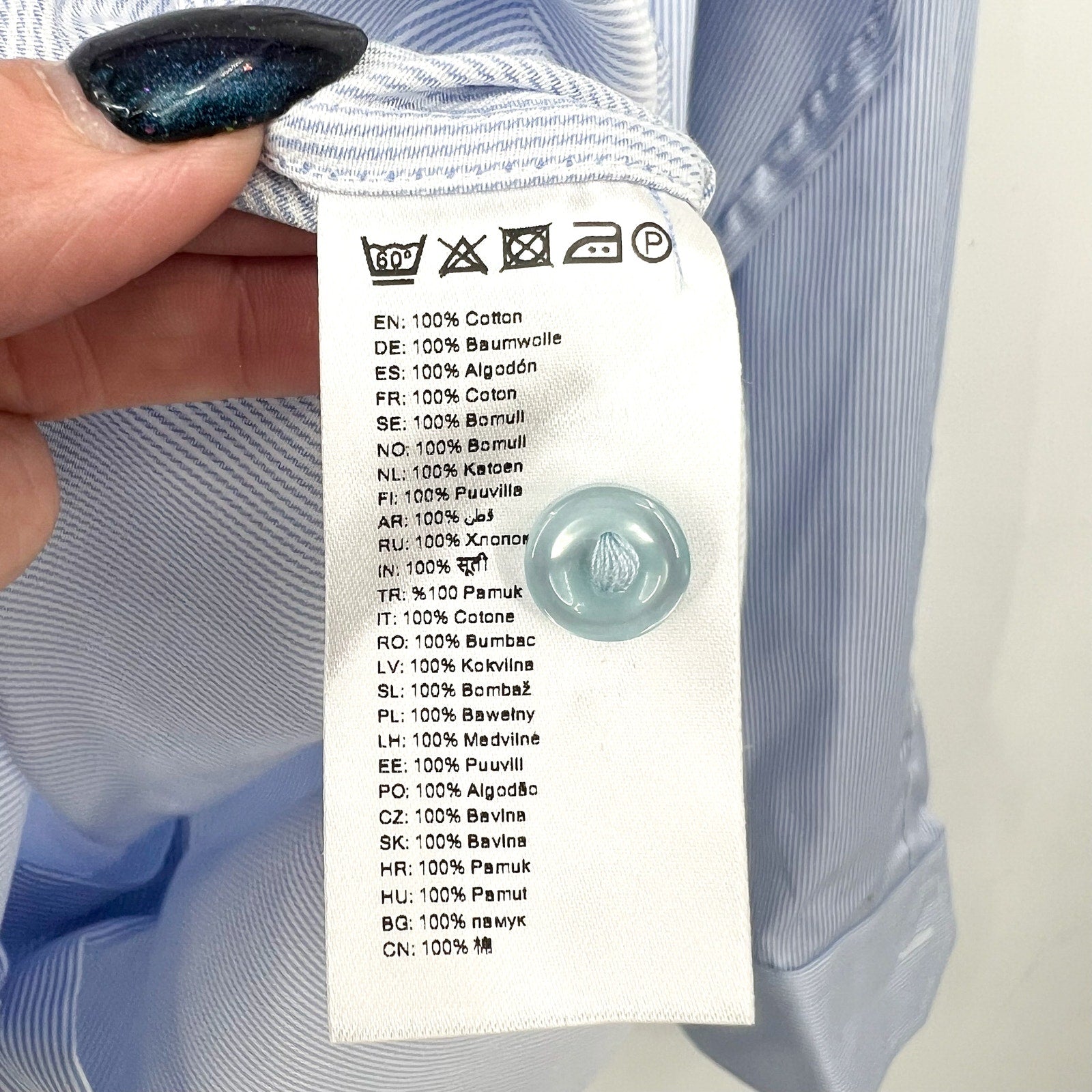 ETON Men's Slim Fit Poplin Thin Stripe Dress Shirt Size 39/15.5 Blue White NWOT