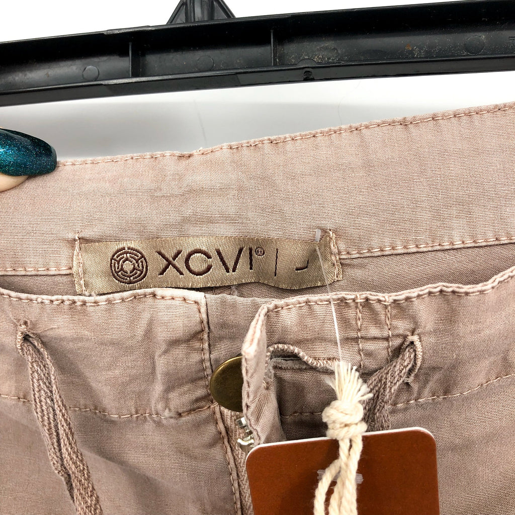 XCVI Women's Cargo Gaucho Crop Pants Large Beige Mink Lagenlook NWT