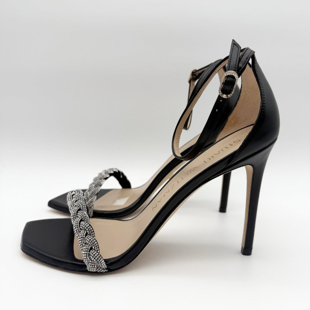 Stuart Weitzman Women Nudistcurve 100 Highshine Sandal US 9.5 Black Leather NWOB