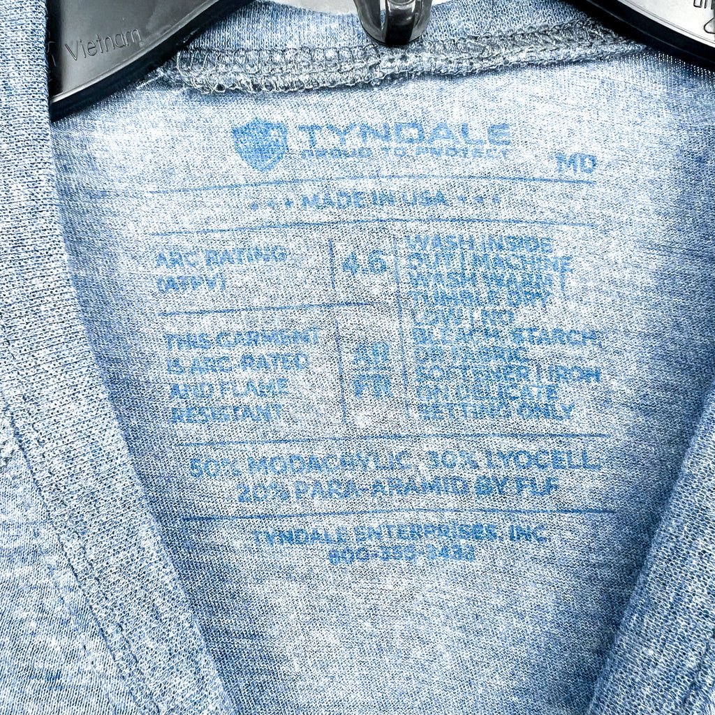 TYNDALE Men's FRC Layer 1 Long Sleeve T-Shirt Medium Heather Blue Crewneck NWT