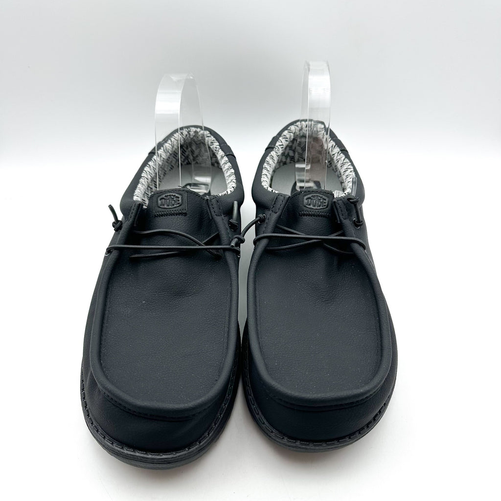 HEY DUDE Mens Wally Classic Sneakers Size 11 Black Faux Leather Slip On NWOB