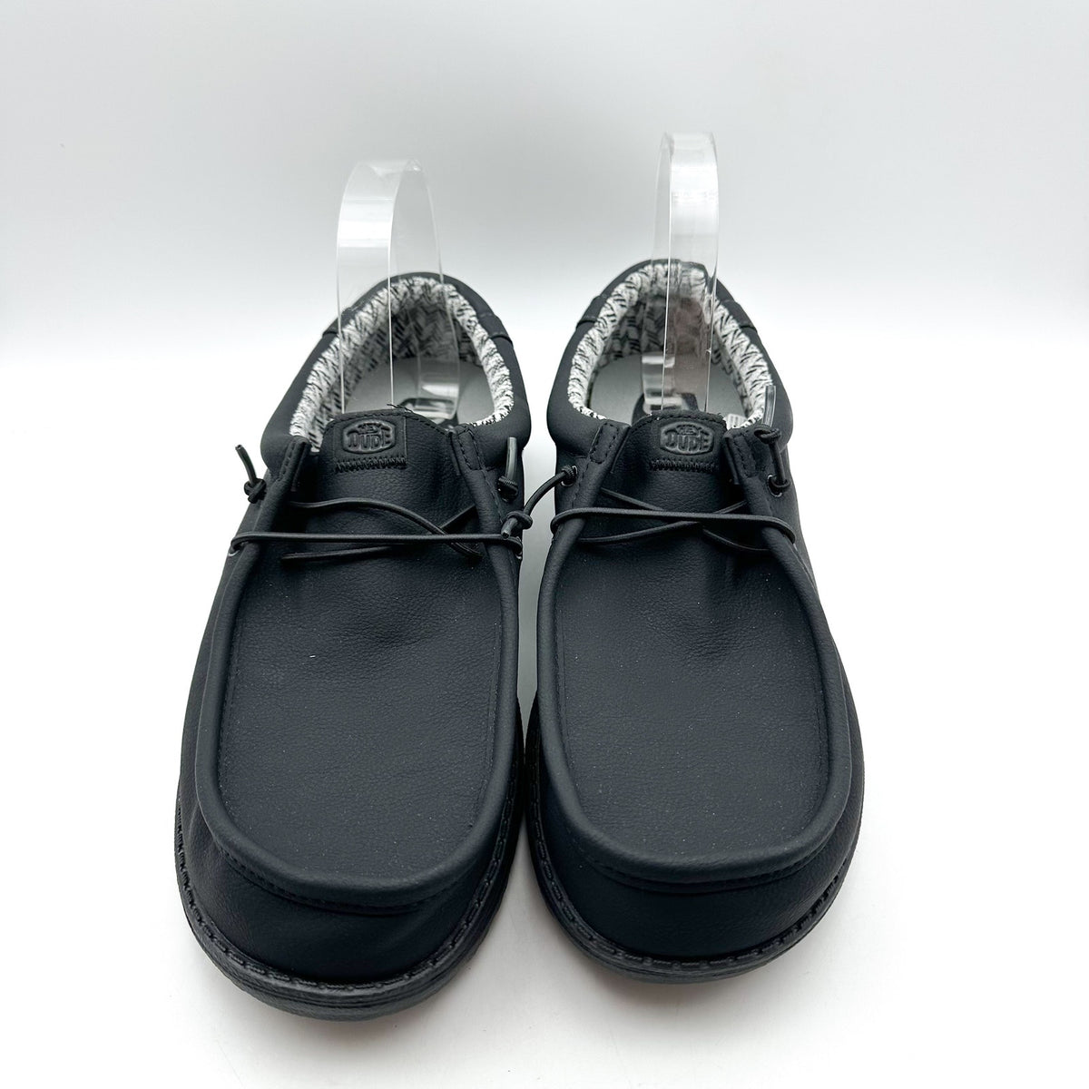 HEY DUDE Mens Wally Classic Sneakers Size 11 Black Faux Leather Slip On NWOB
