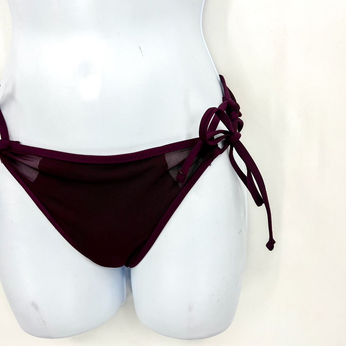 BECCA Women's Muse Mesh-Inset Side-Tie Bikini Bottoms XS Purple Aubergine NWT