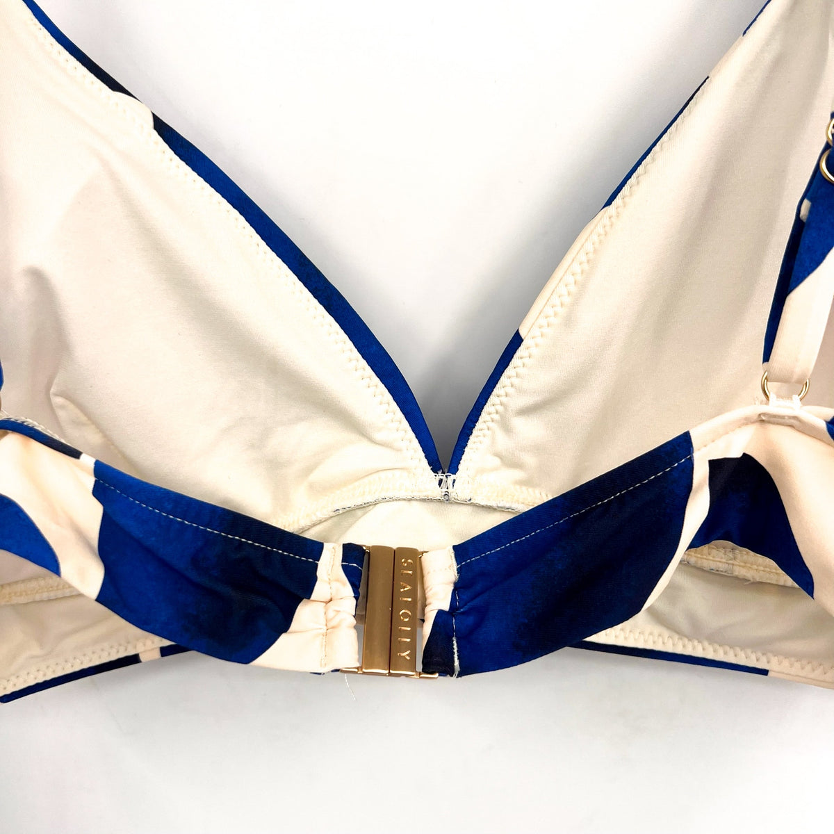 SEAFOLLY Women's Sunray Banded Bralette Bikini Top Size 12 Blue Geometric NWT