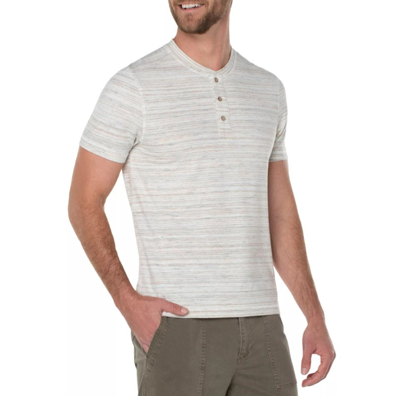 LIVERPOOL Men's Short Sleeve Henley Top Small Cream Space Dyed NWT