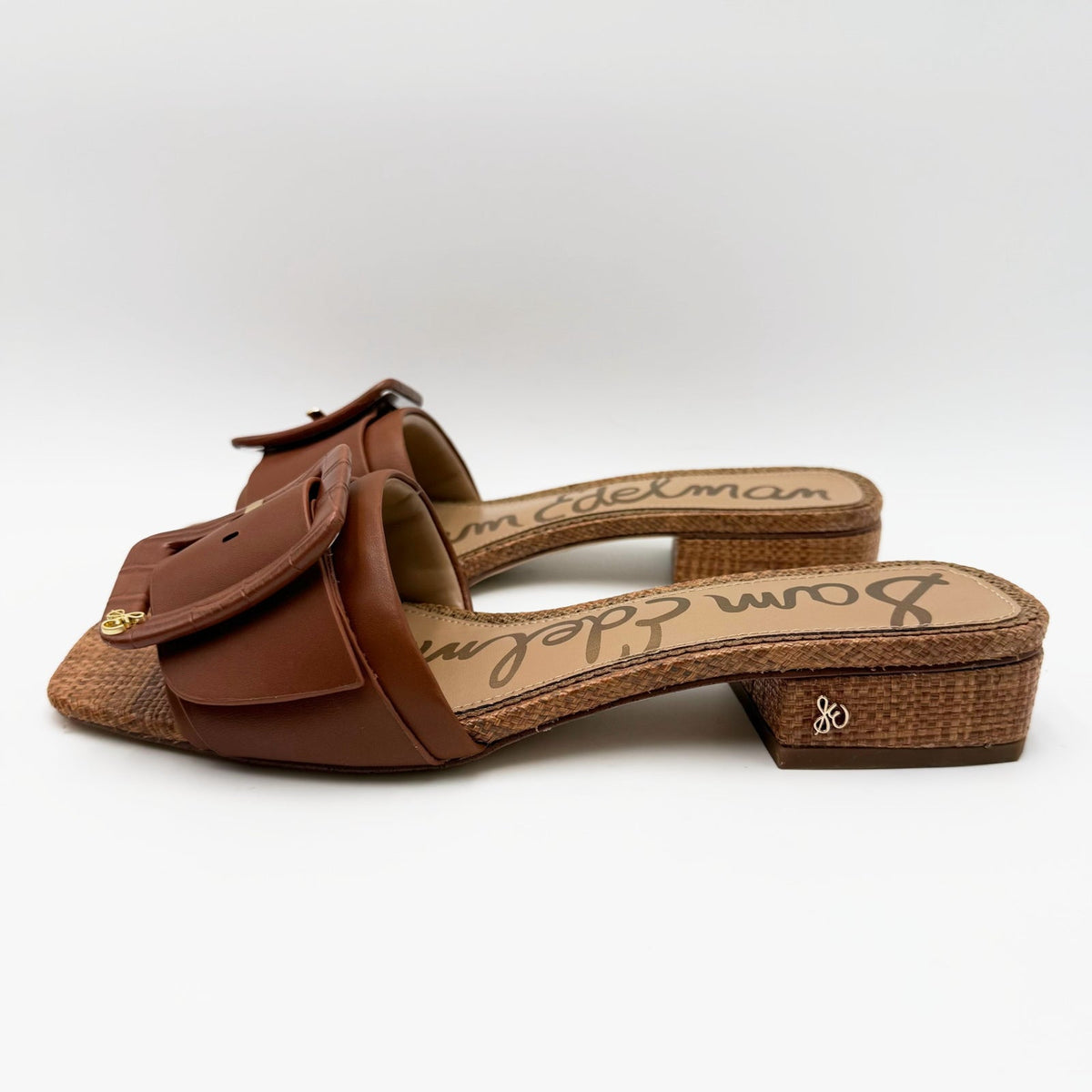 Sam Edelman Womens Dilon Buckle Slide Sandals Size 9 Brown Cognac Leather NIB
