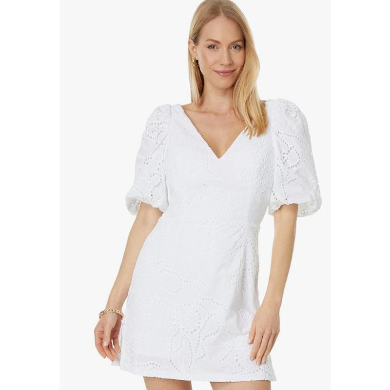 Lilly Pulitzer Women's Celestina V-Neck Romper Size 6 Resort White Eyelet NWT