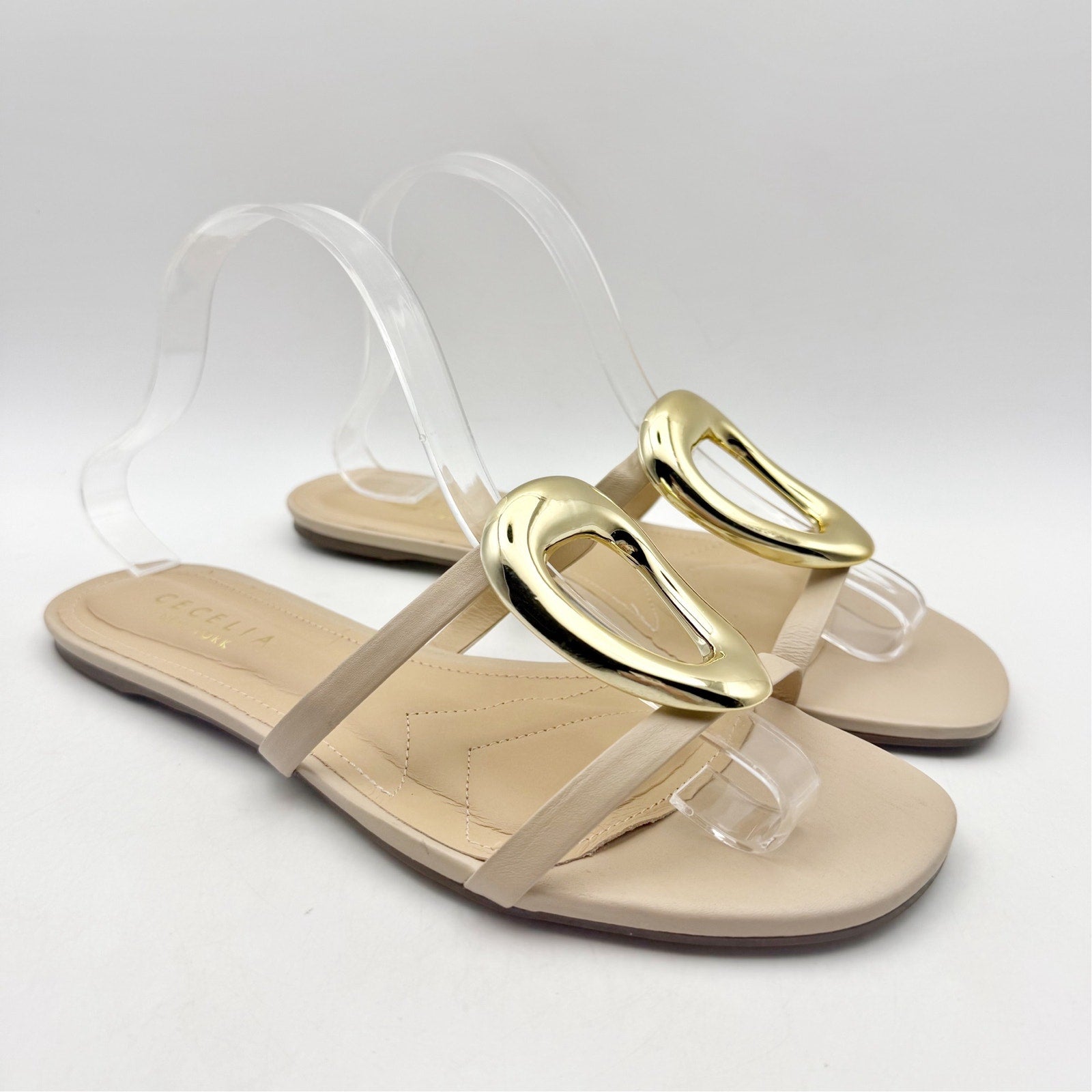 Cecelia New York Womens Mig Slide Sandals US 8.5 Nude Beige Gold Leather NWOB