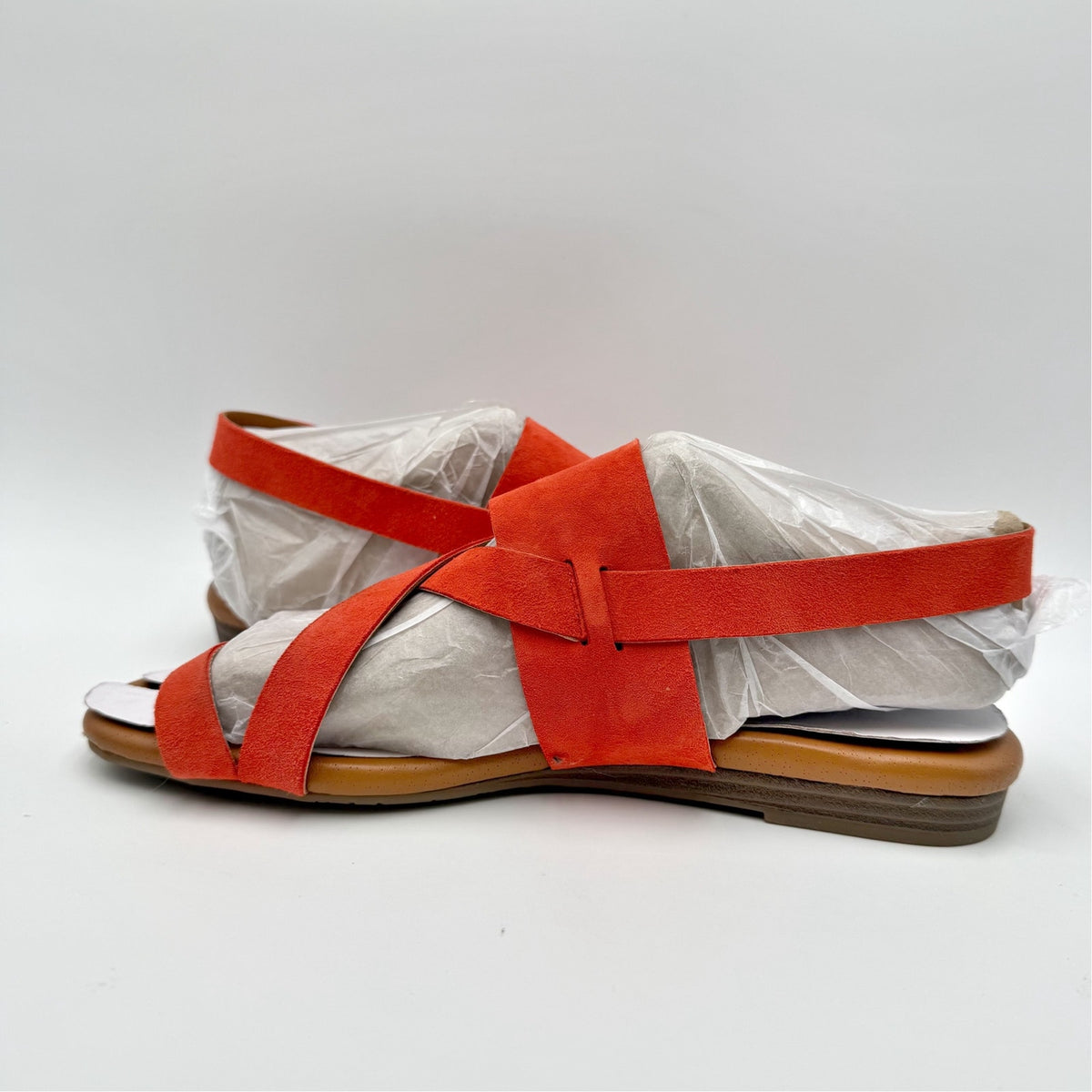 Franco Sarto Womens Gia Flat Sandals Size 7.5 M Orange Red Coral Suede NWOB