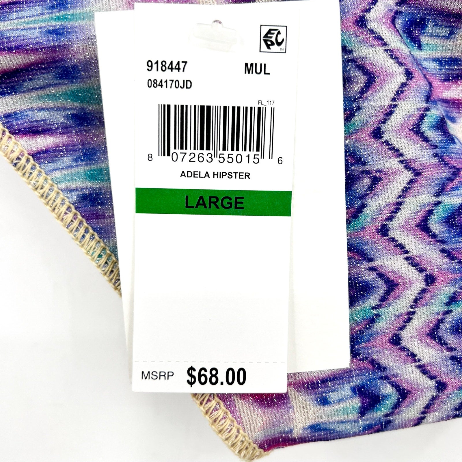 BECCA Women's Tulum Adela Hipster Bikini Bottoms Large Purple Multi Shirred NWT