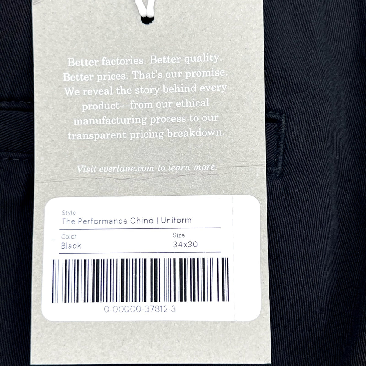 EVERLANE Uniform Men's Performance Chino Pants 34x30 Black Slim Fit NWT