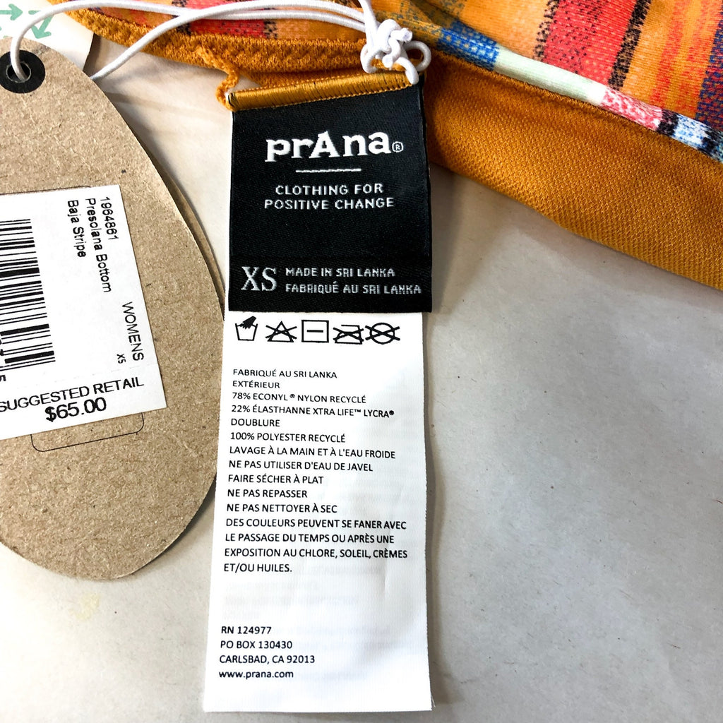 PRANA Women's Presolana Bikini Bottoms XS Gold Baja Stripe Hipster Swim NWT