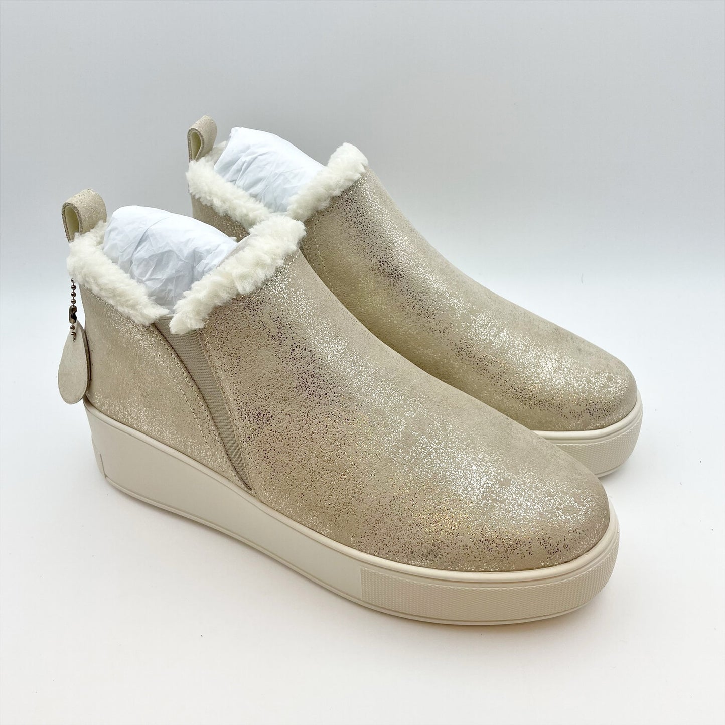 J/Slides Women's Magic Pull On Platform Sneaker Size 7.5 Gold Metallic WP NIB