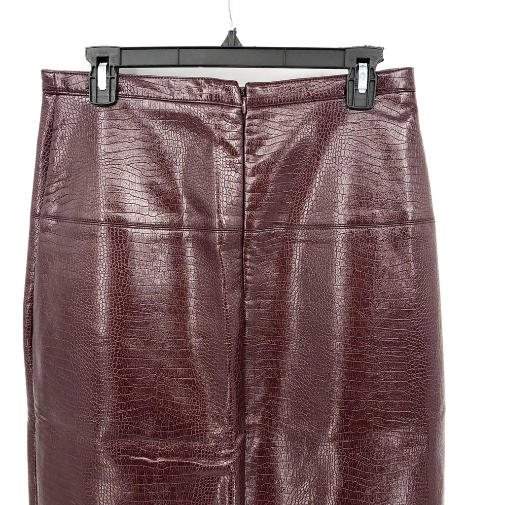 TOPSHOP Women's Crocodile Pencil Midi Skirt Size 8 Red Burgundy Faux Leather NWT